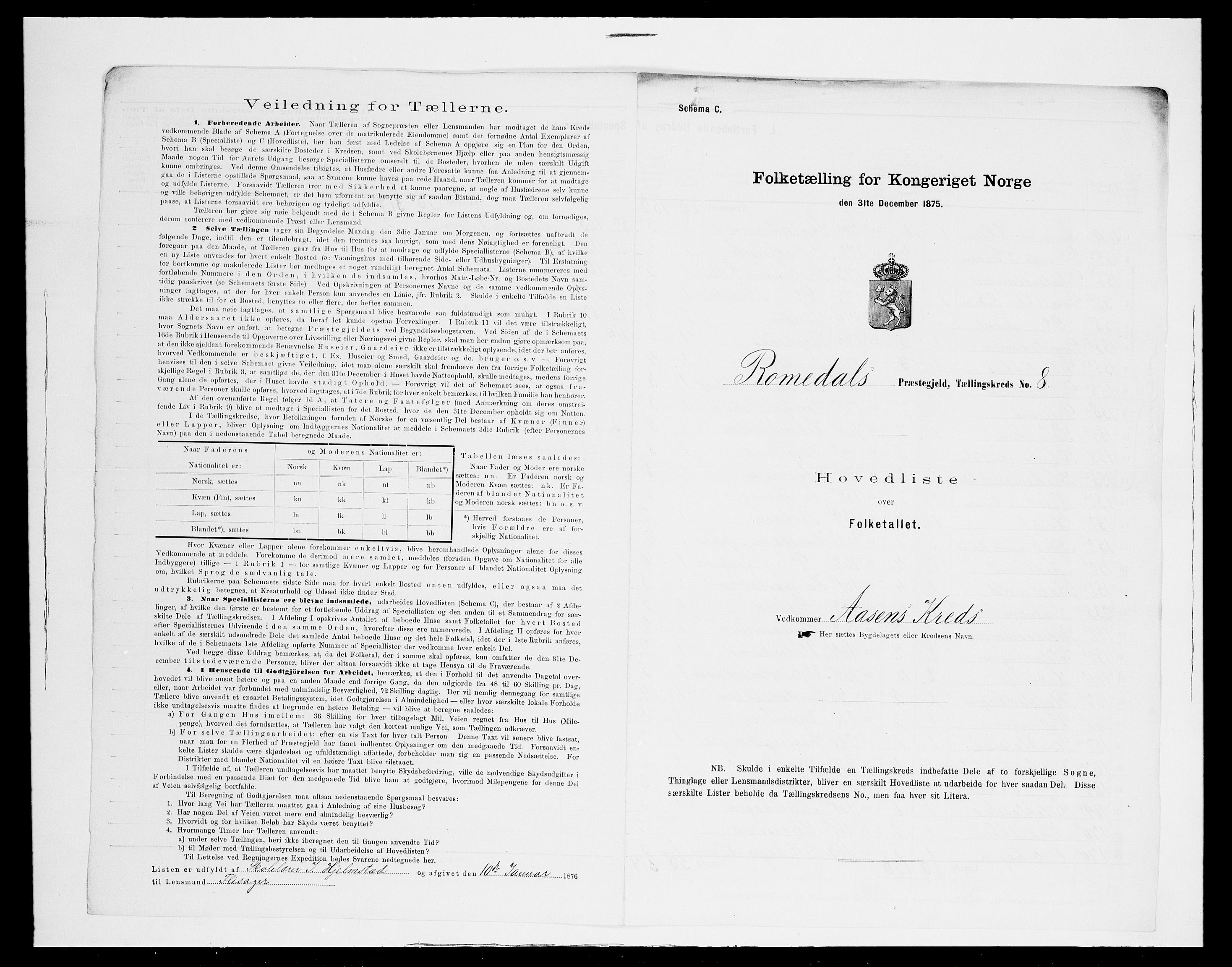 SAH, 1875 census for 0416P Romedal, 1875, p. 43