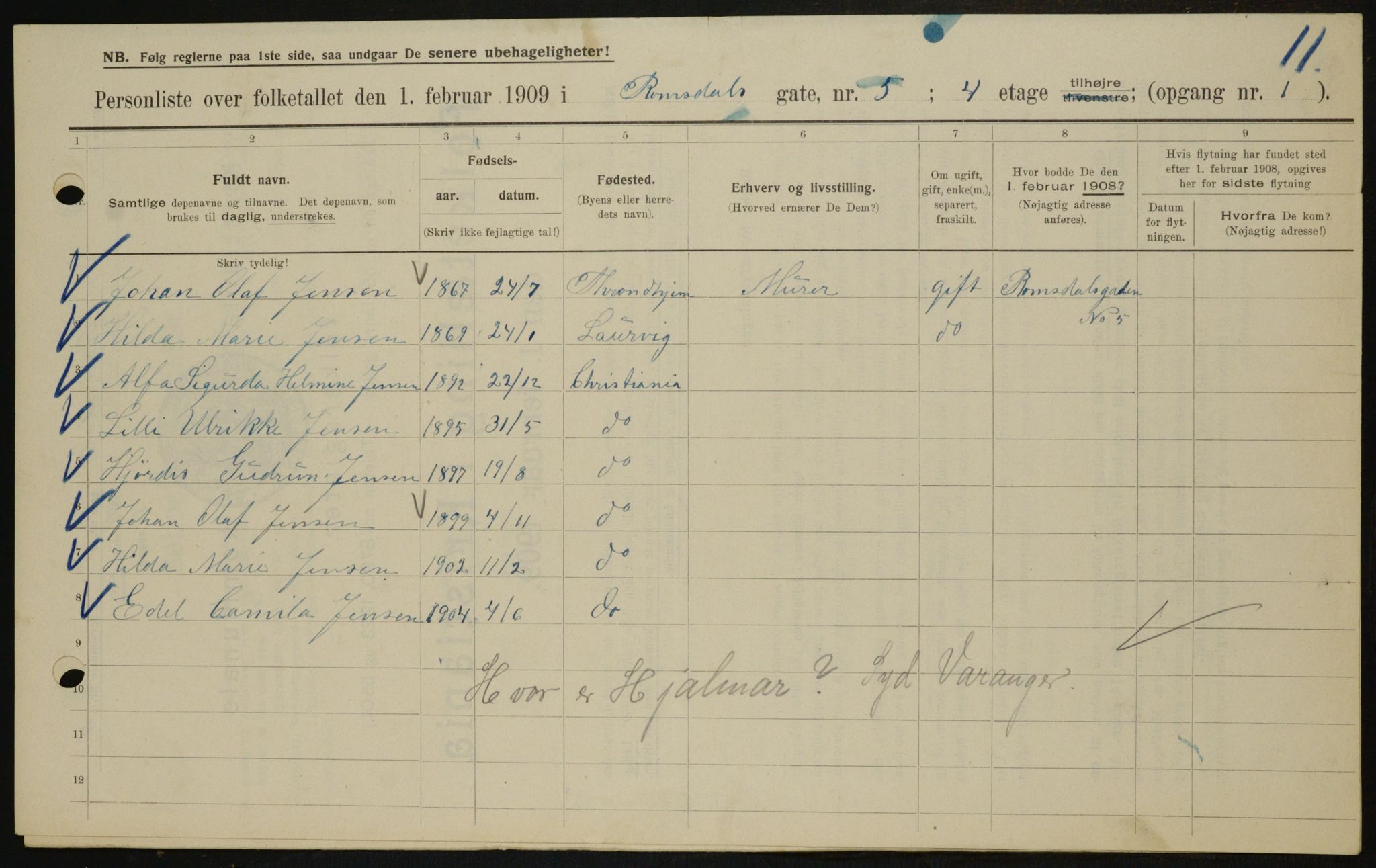 OBA, Municipal Census 1909 for Kristiania, 1909, p. 75478