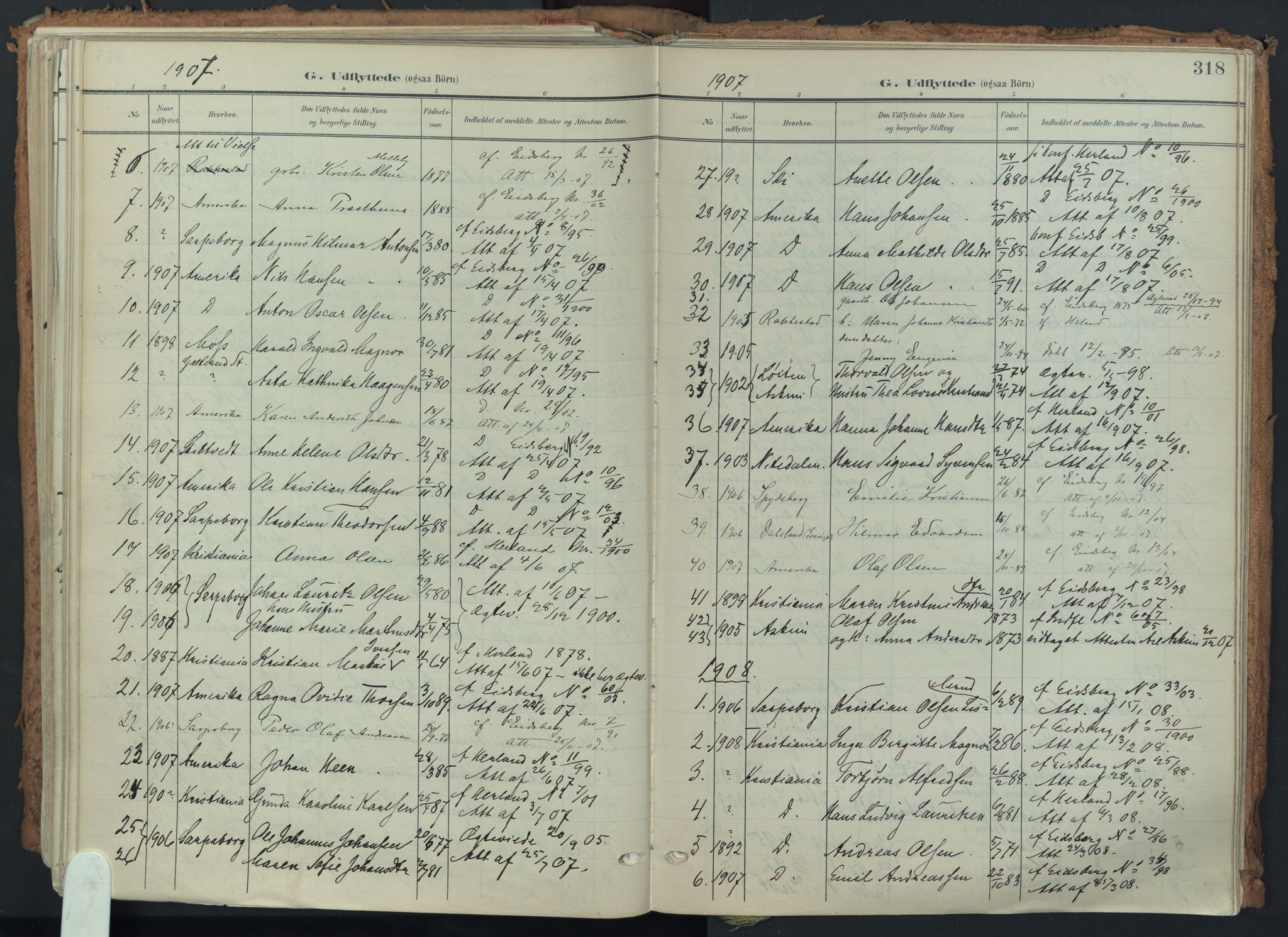 Eidsberg prestekontor Kirkebøker, AV/SAO-A-10905/F/Fa/L0014: Parish register (official) no. I 14, 1902-1919, p. 318