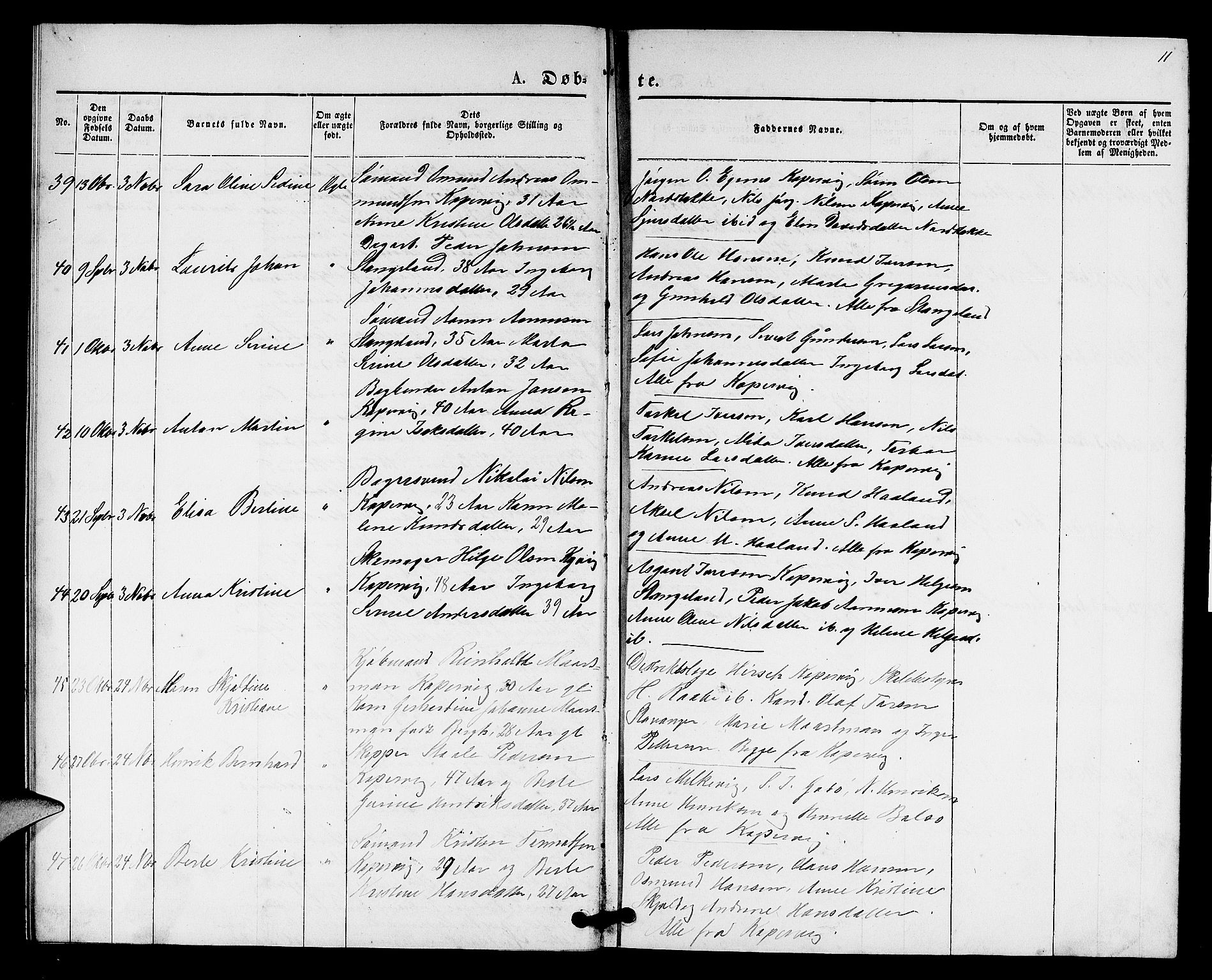 Kopervik sokneprestkontor, SAST/A-101850/H/Ha/Hab/L0001: Parish register (copy) no. B 1, 1877-1891, p. 11