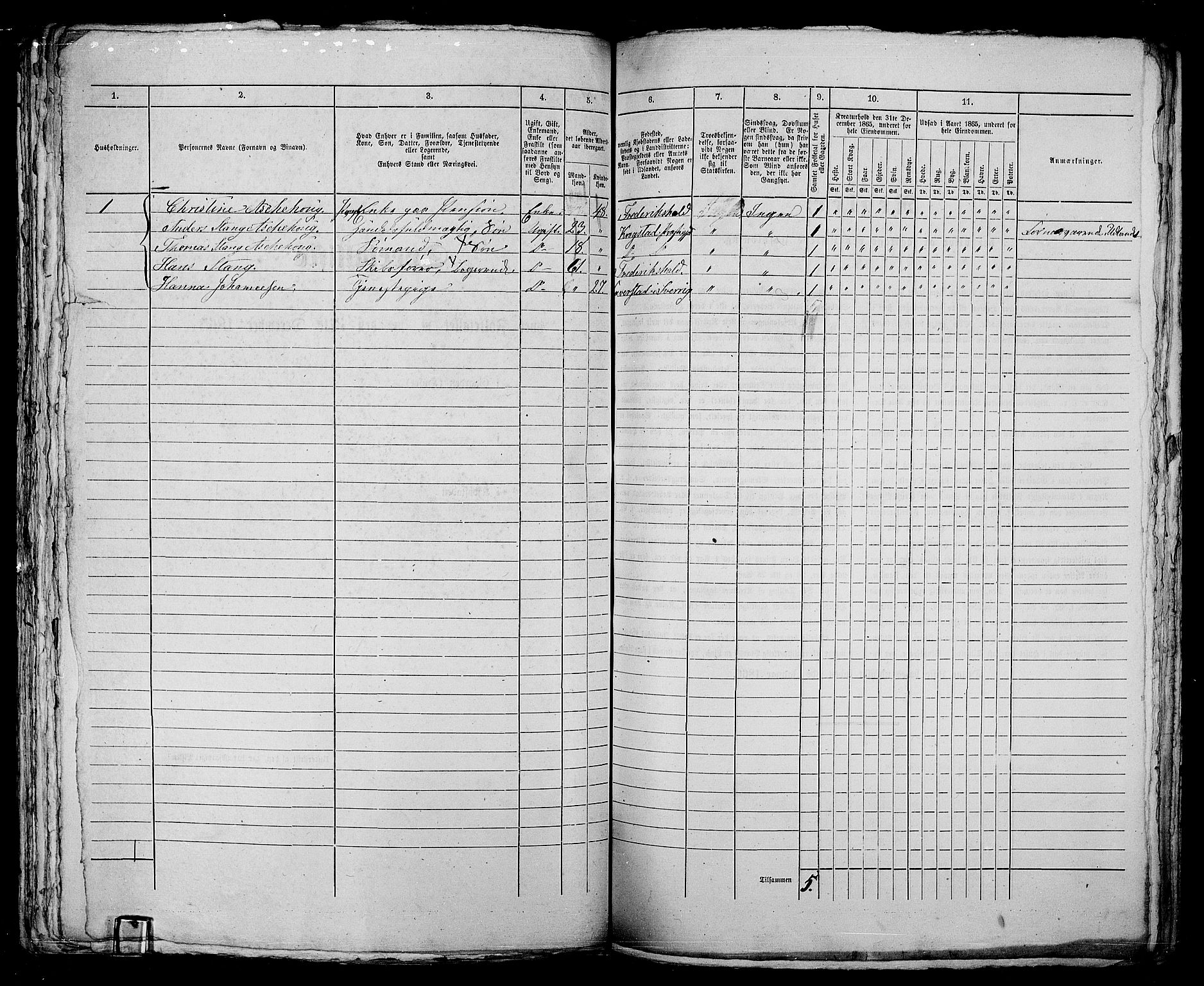 RA, 1865 census for Fredrikshald, 1865, p. 1138