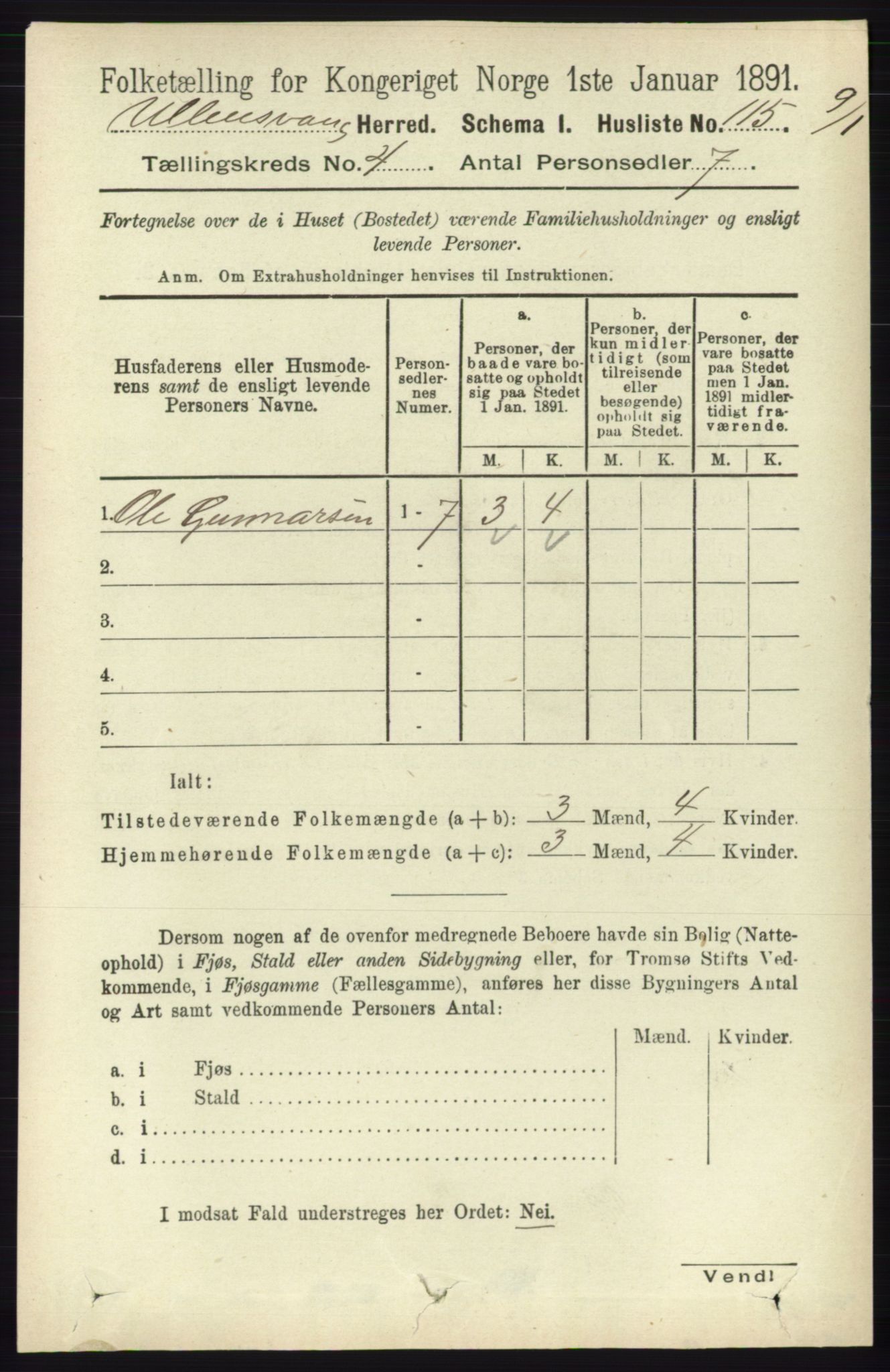 RA, 1891 census for 1230 Ullensvang, 1891, p. 971