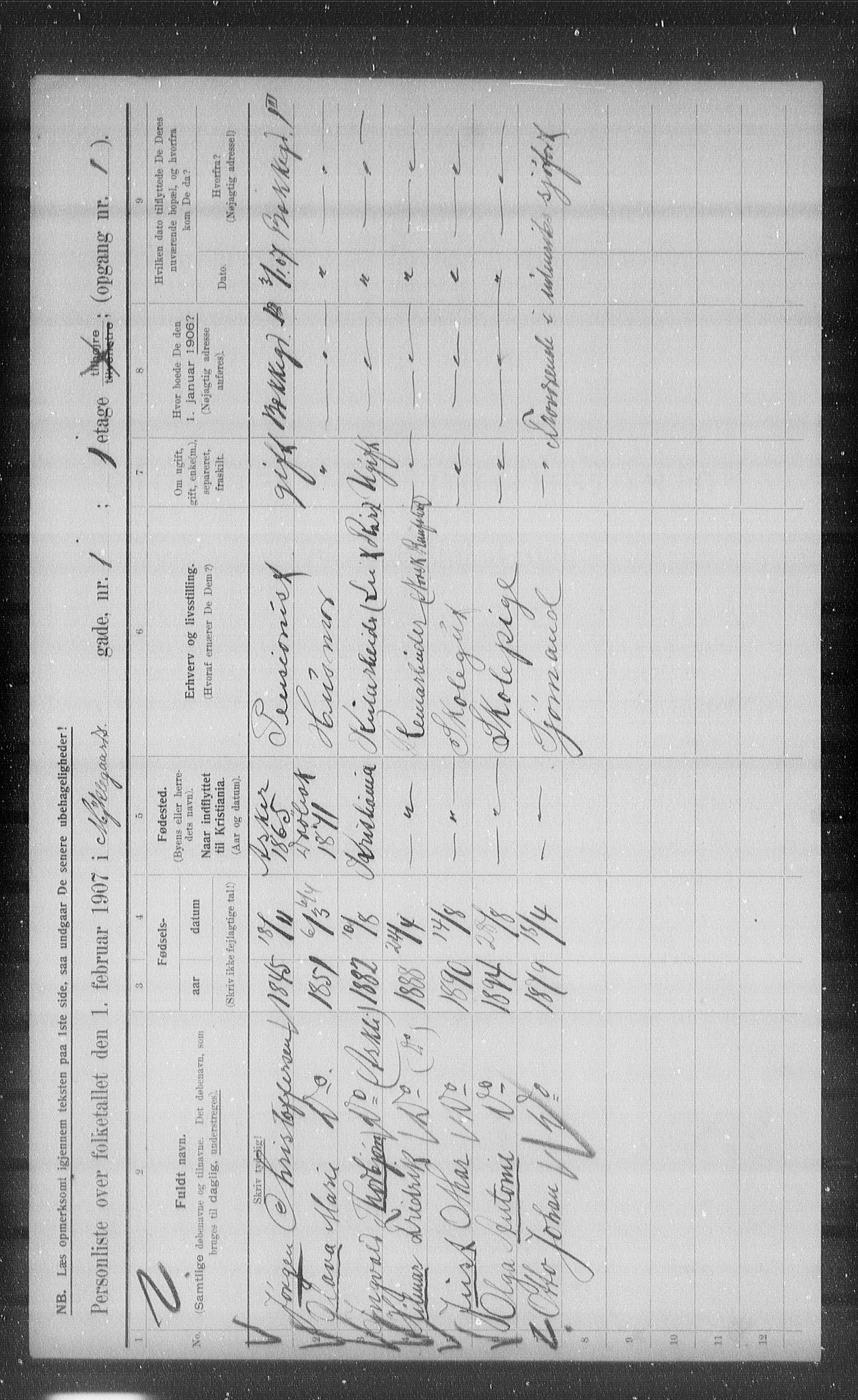 OBA, Municipal Census 1907 for Kristiania, 1907, p. 34845