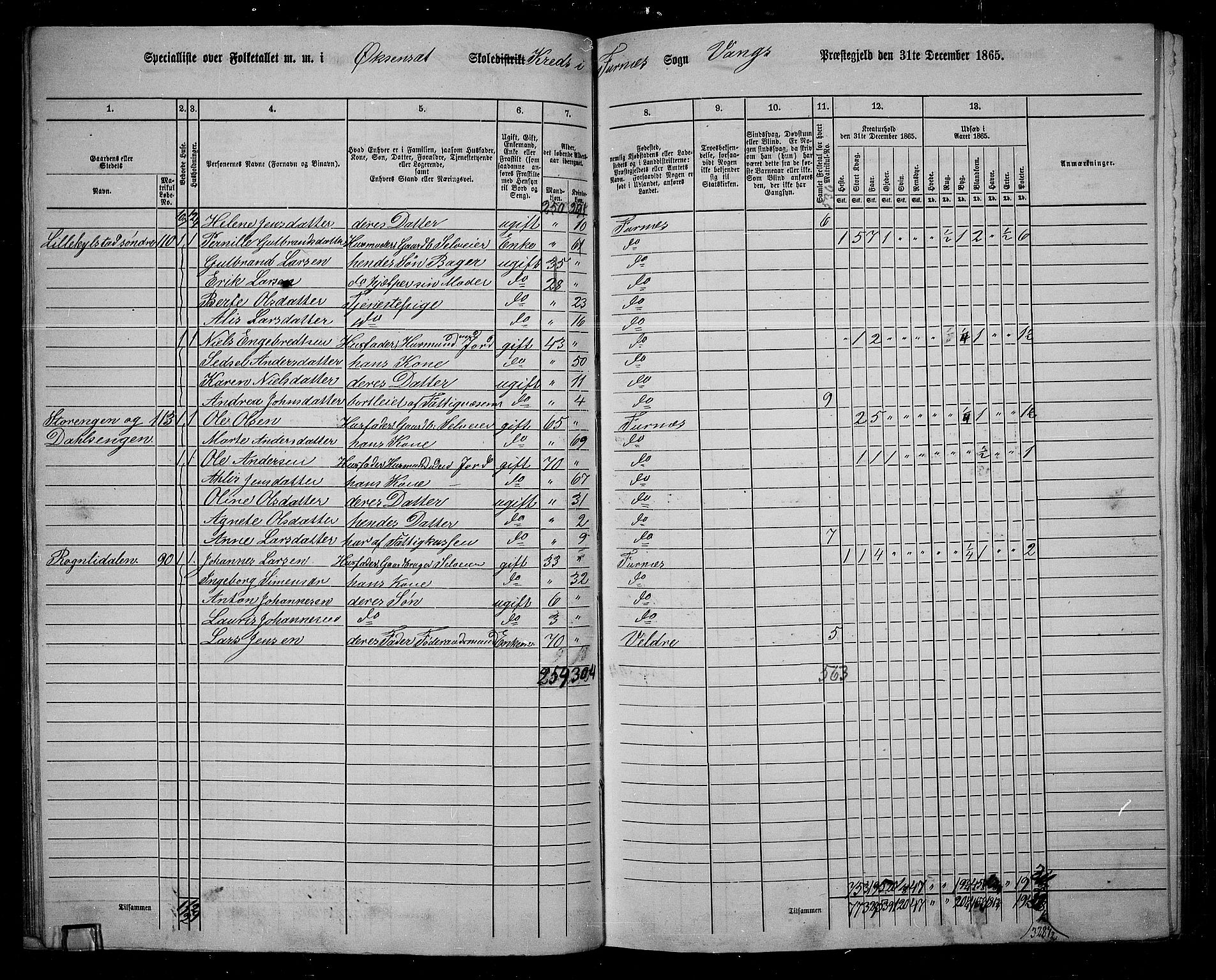 RA, 1865 census for Vang/Vang og Furnes, 1865, p. 66