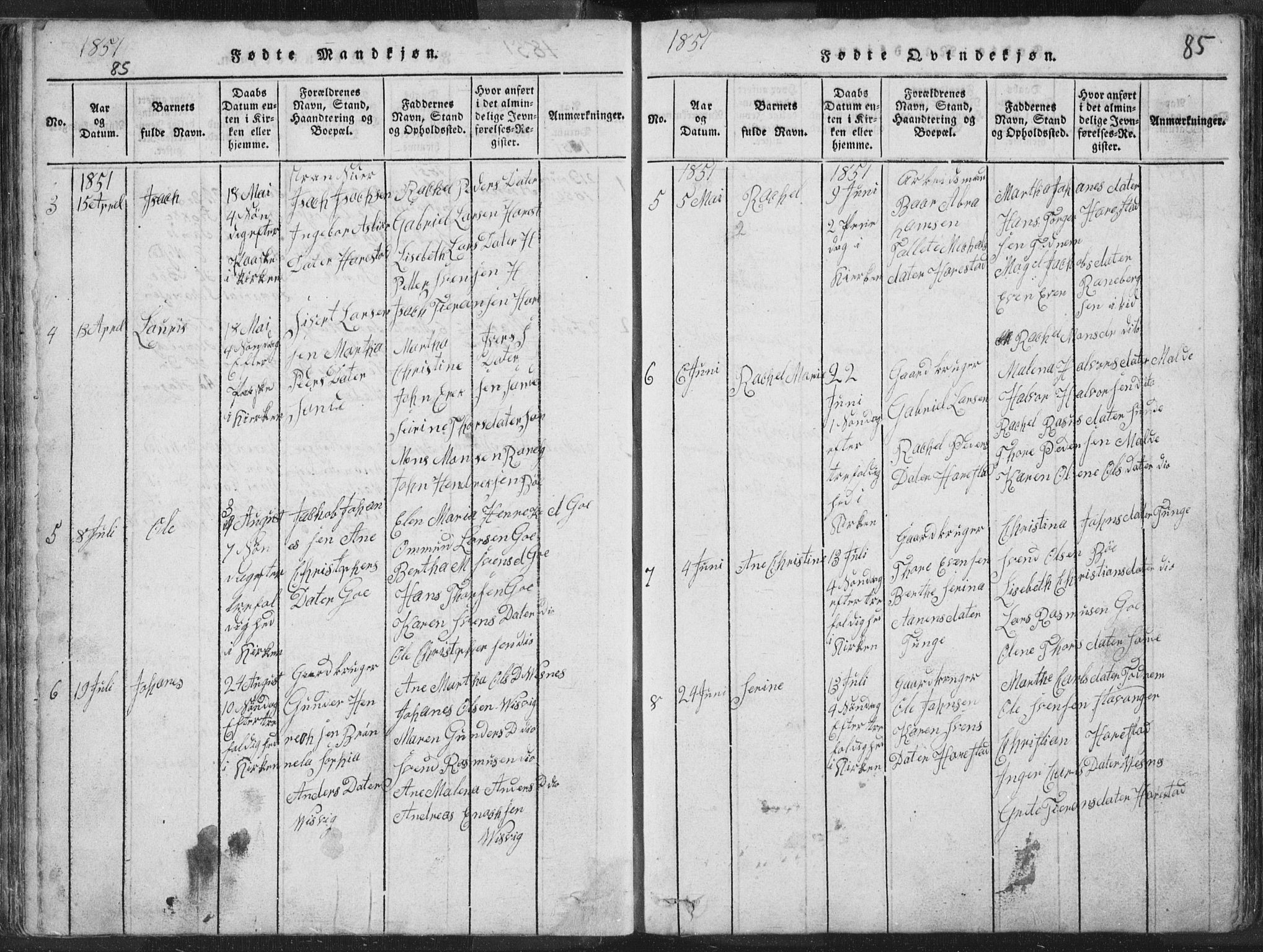 Hetland sokneprestkontor, AV/SAST-A-101826/30/30BA/L0001: Parish register (official) no. A 1, 1816-1856, p. 85