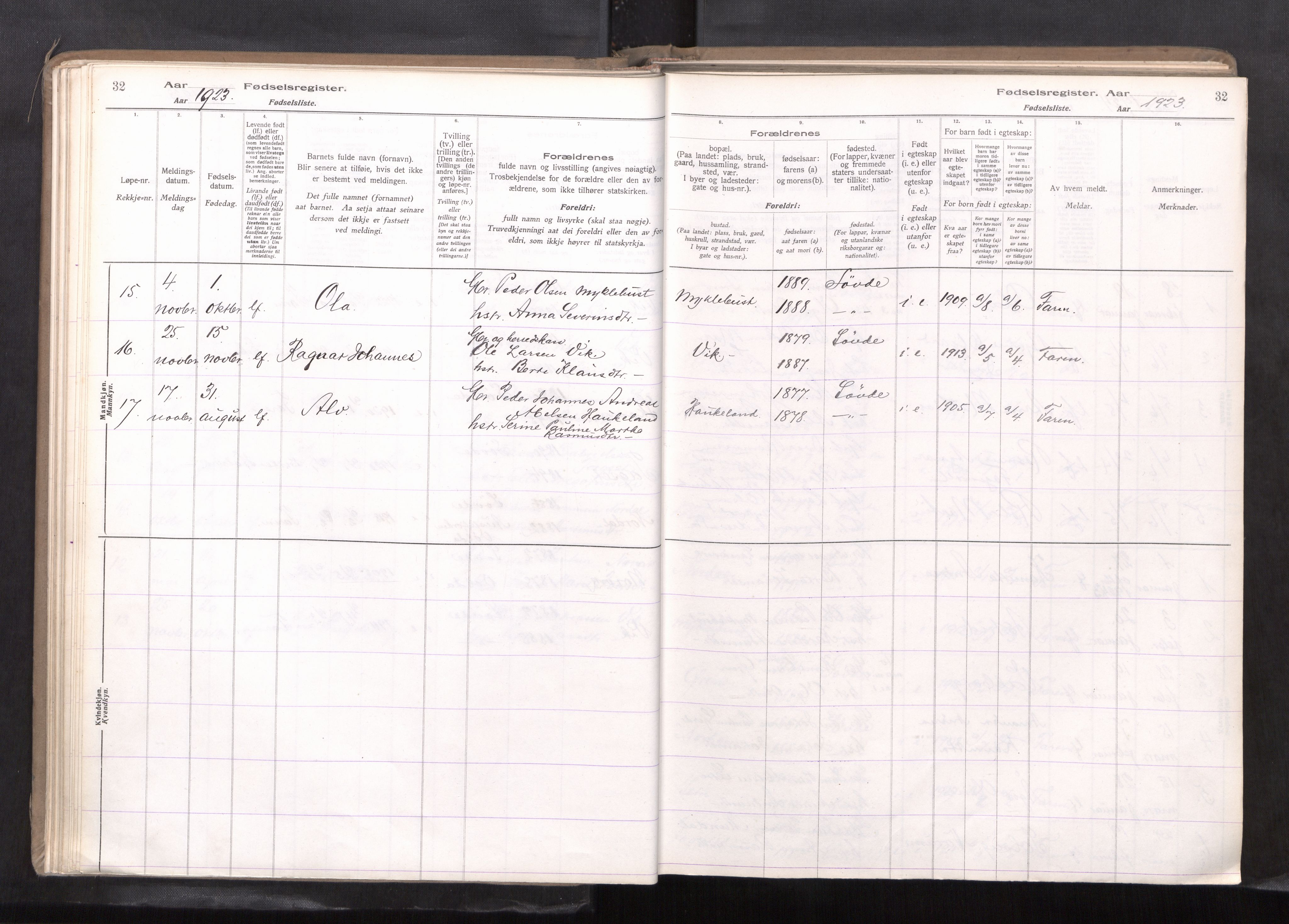 Ministerialprotokoller, klokkerbøker og fødselsregistre - Møre og Romsdal, AV/SAT-A-1454/502/L0031: Birth register no. 502---, 1916-1968, p. 32