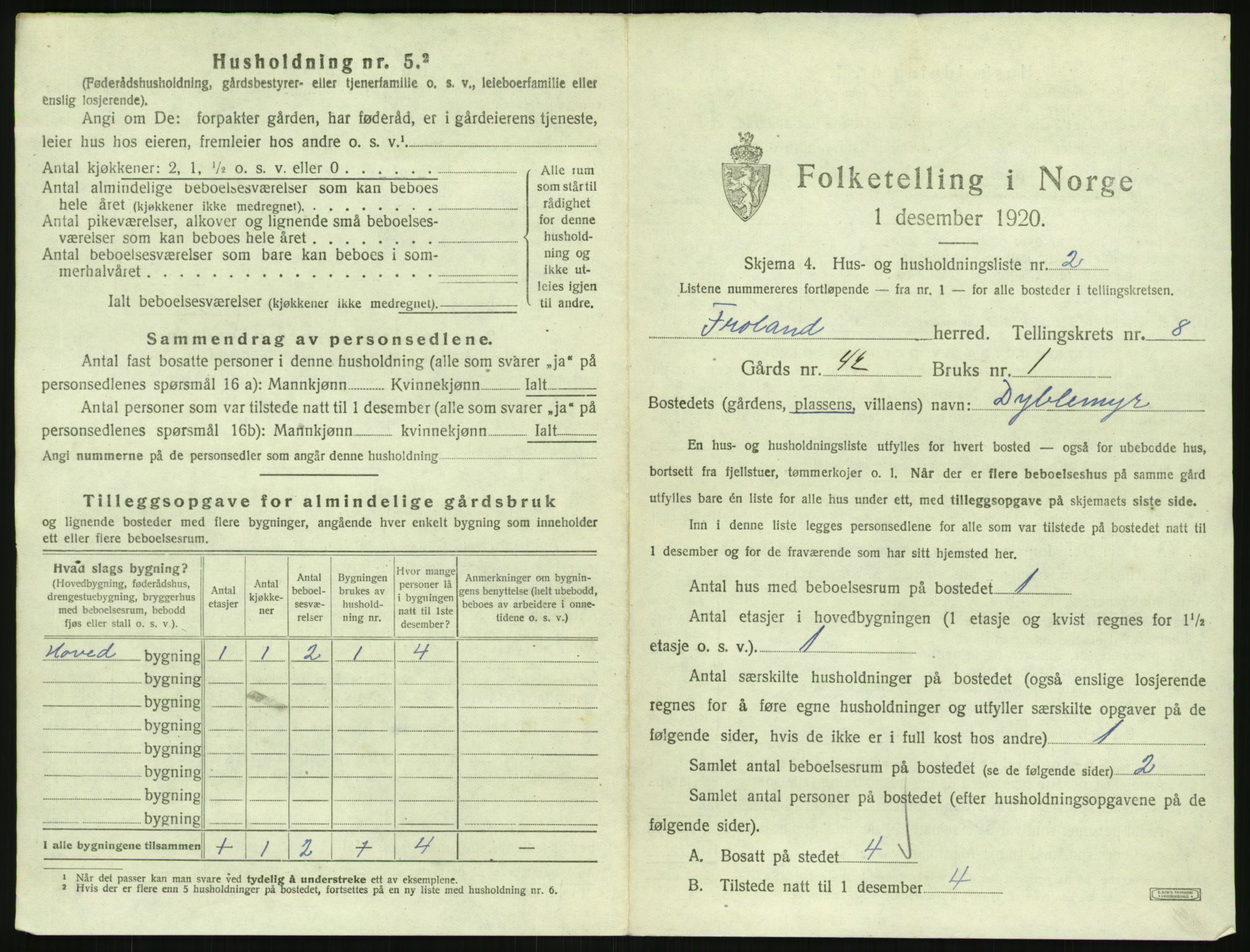 SAK, 1920 census for Froland, 1920, p. 693