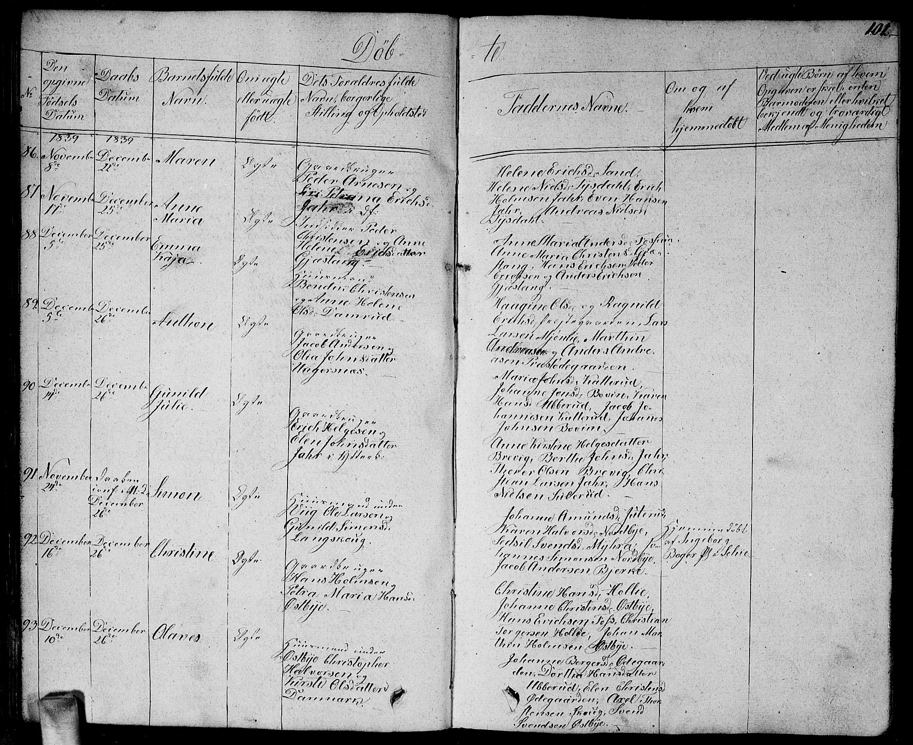 Enebakk prestekontor Kirkebøker, SAO/A-10171c/G/Ga/L0003: Parish register (copy) no. I 3, 1833-1849, p. 101