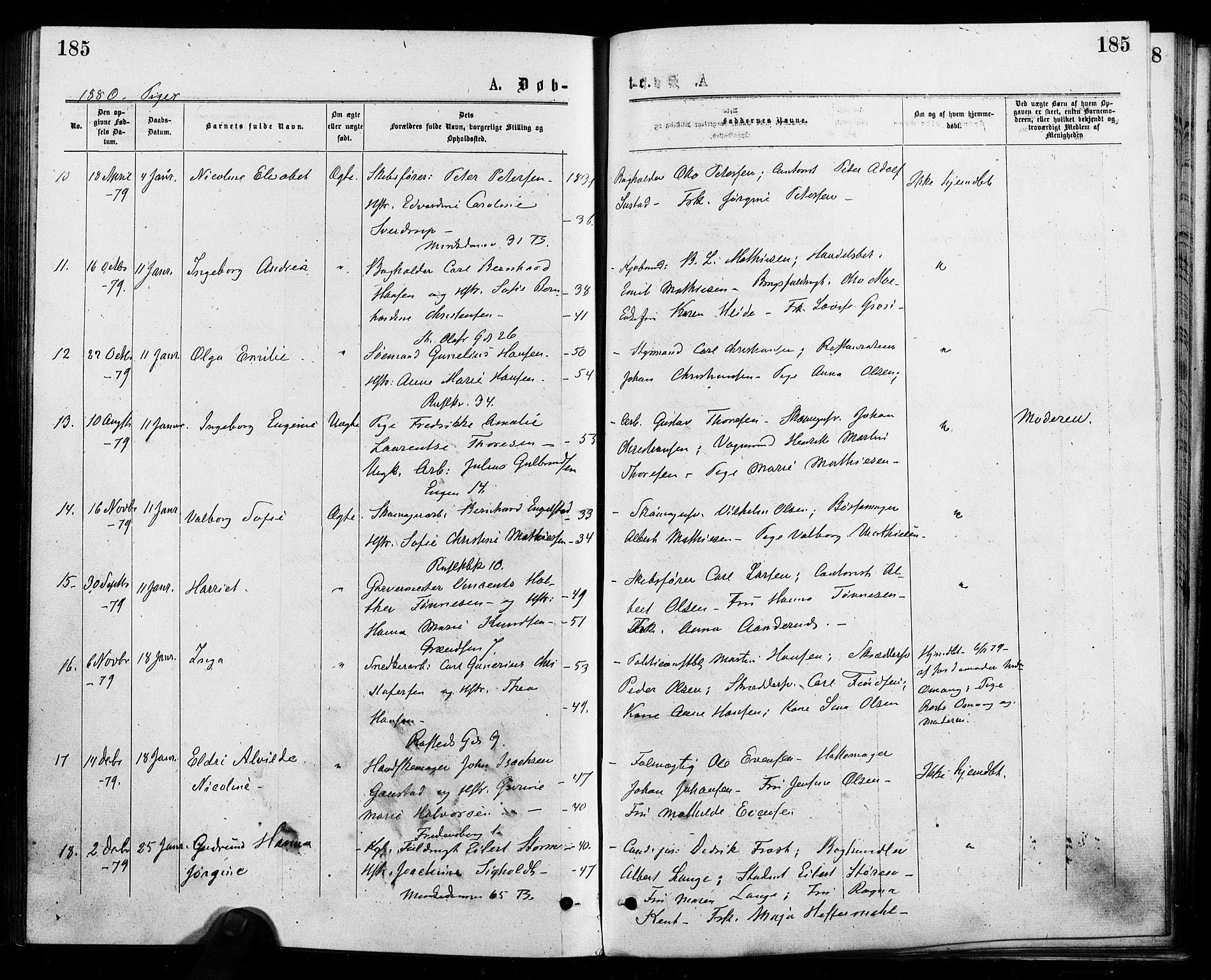 Trefoldighet prestekontor Kirkebøker, SAO/A-10882/F/Fa/L0004: Parish register (official) no. I 4, 1876-1880, p. 185