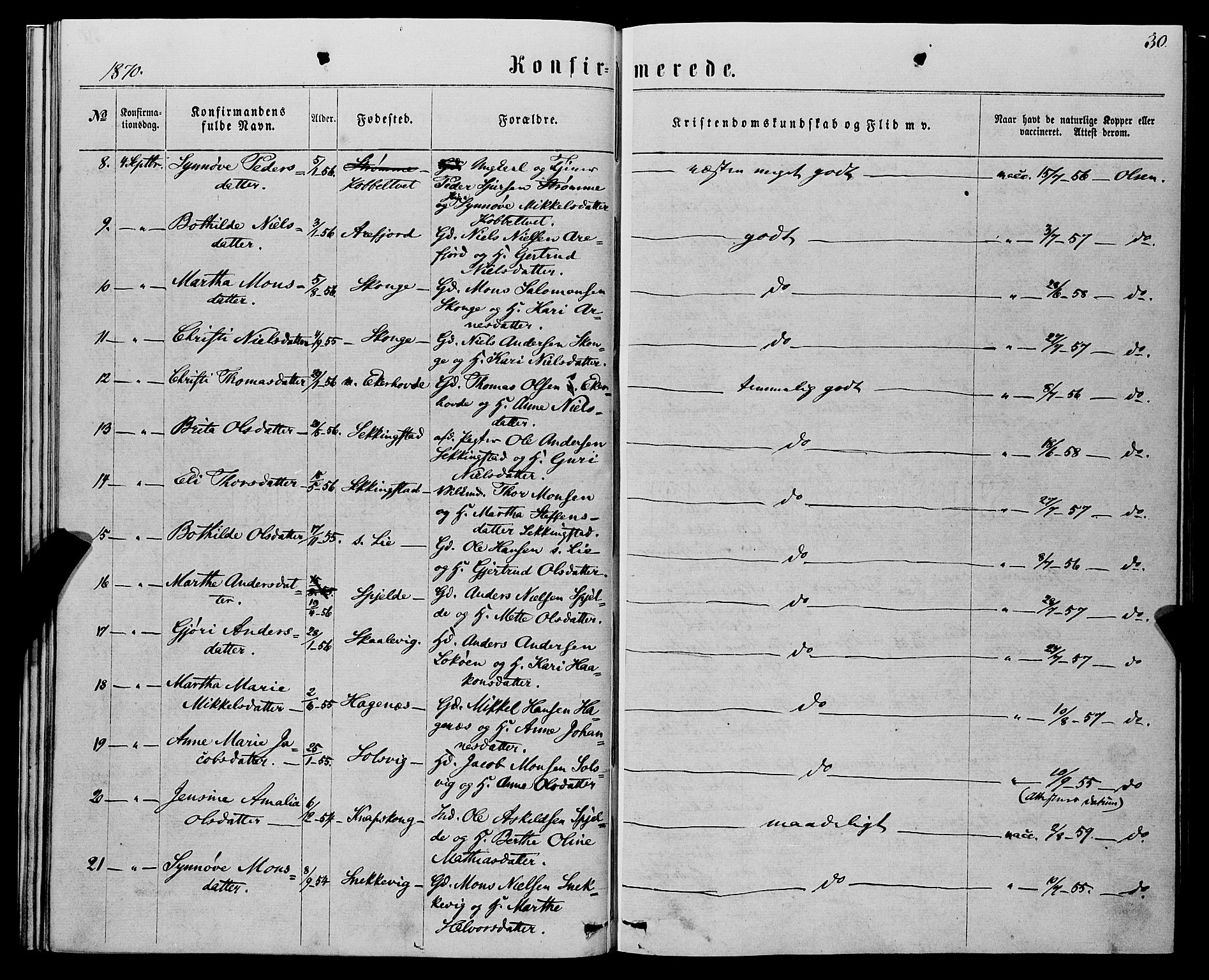Fjell sokneprestembete, SAB/A-75301/H/Haa: Parish register (official) no. A 5, 1864-1877, p. 30