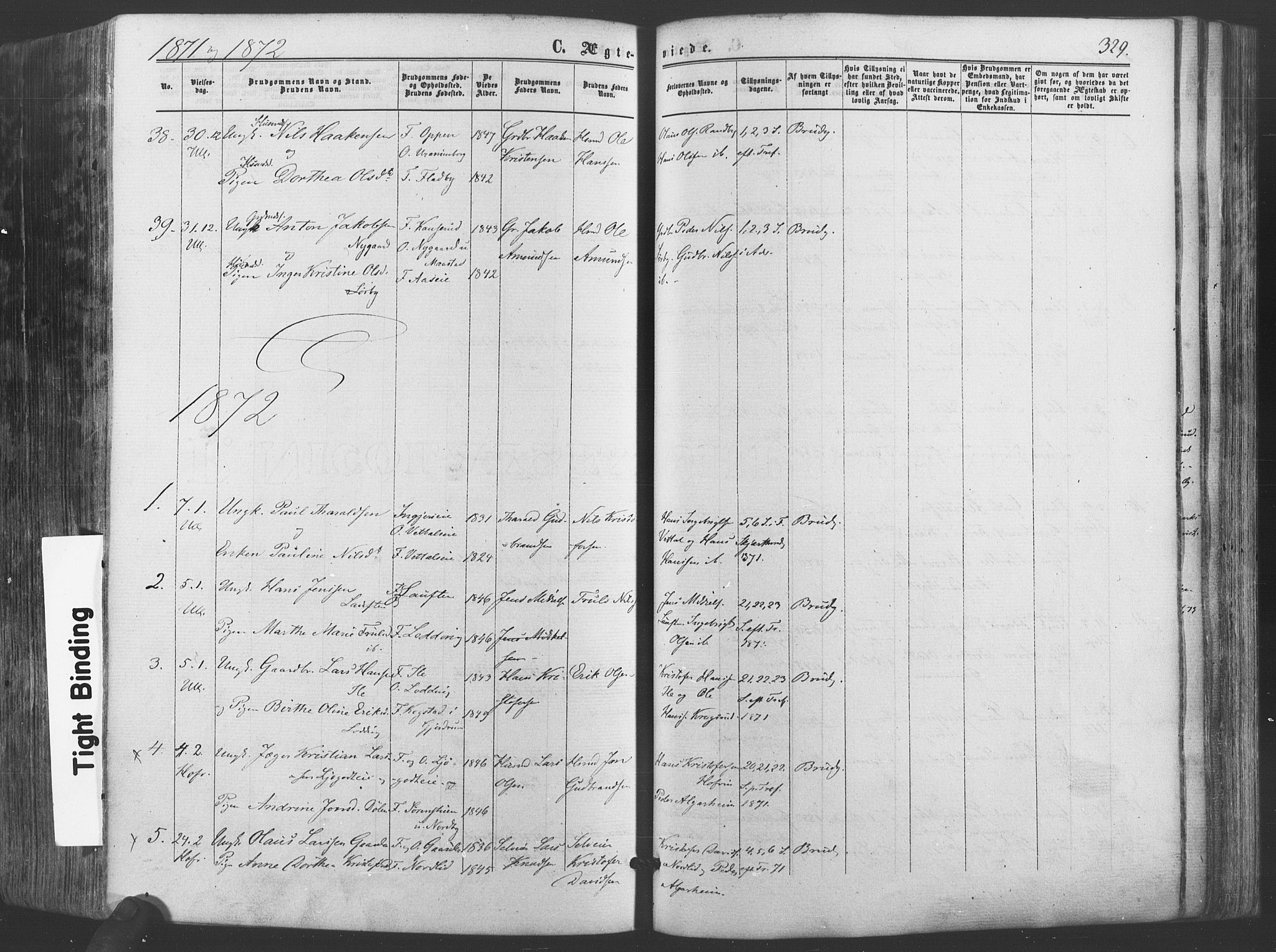 Ullensaker prestekontor Kirkebøker, AV/SAO-A-10236a/F/Fa/L0016: Parish register (official) no. I 16, 1863-1875, p. 329