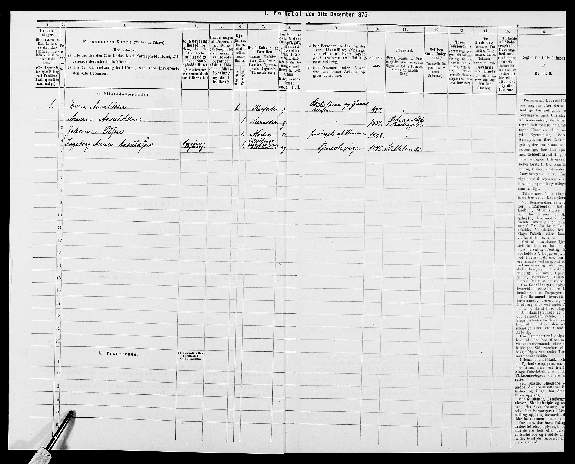 SAK, 1875 census for 0915P Dypvåg, 1875, p. 925