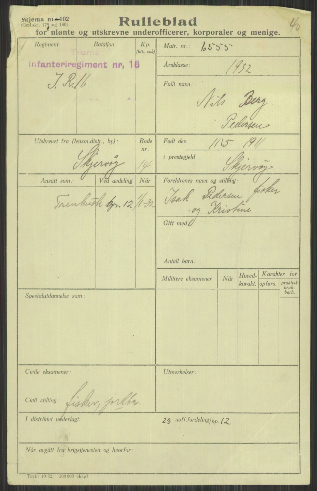 Forsvaret, Troms infanteriregiment nr. 16, AV/RA-RAFA-3146/P/Pa/L0016: Rulleblad for regimentets menige mannskaper, årsklasse 1932, 1932, p. 1309