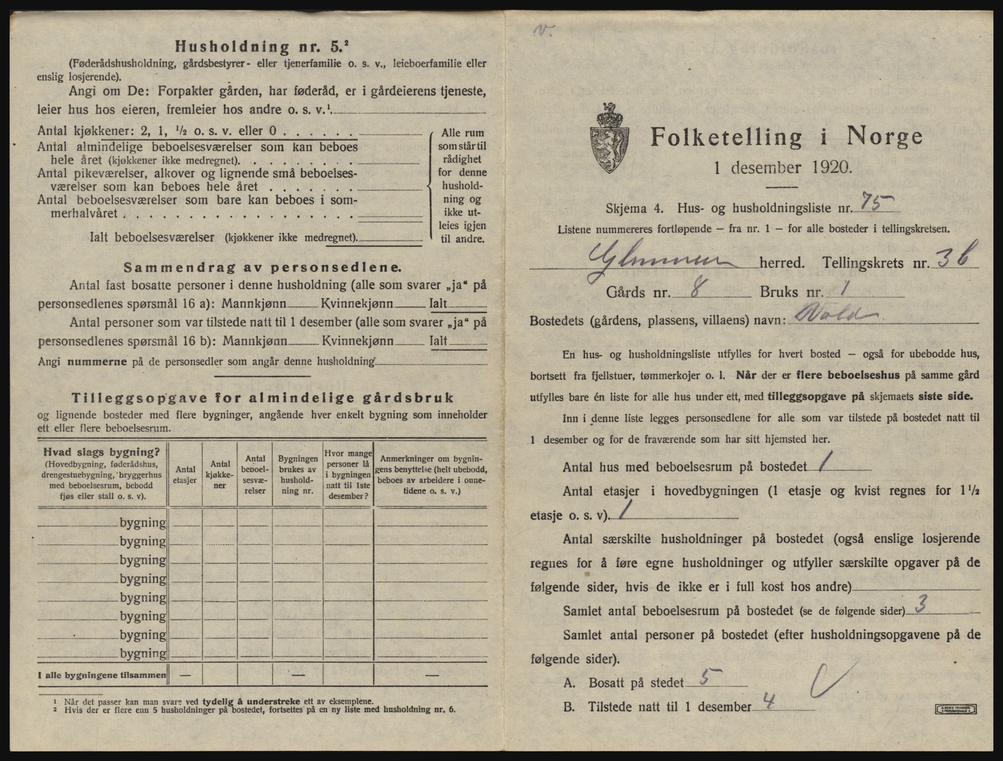 SAO, 1920 census for Glemmen, 1920, p. 1179