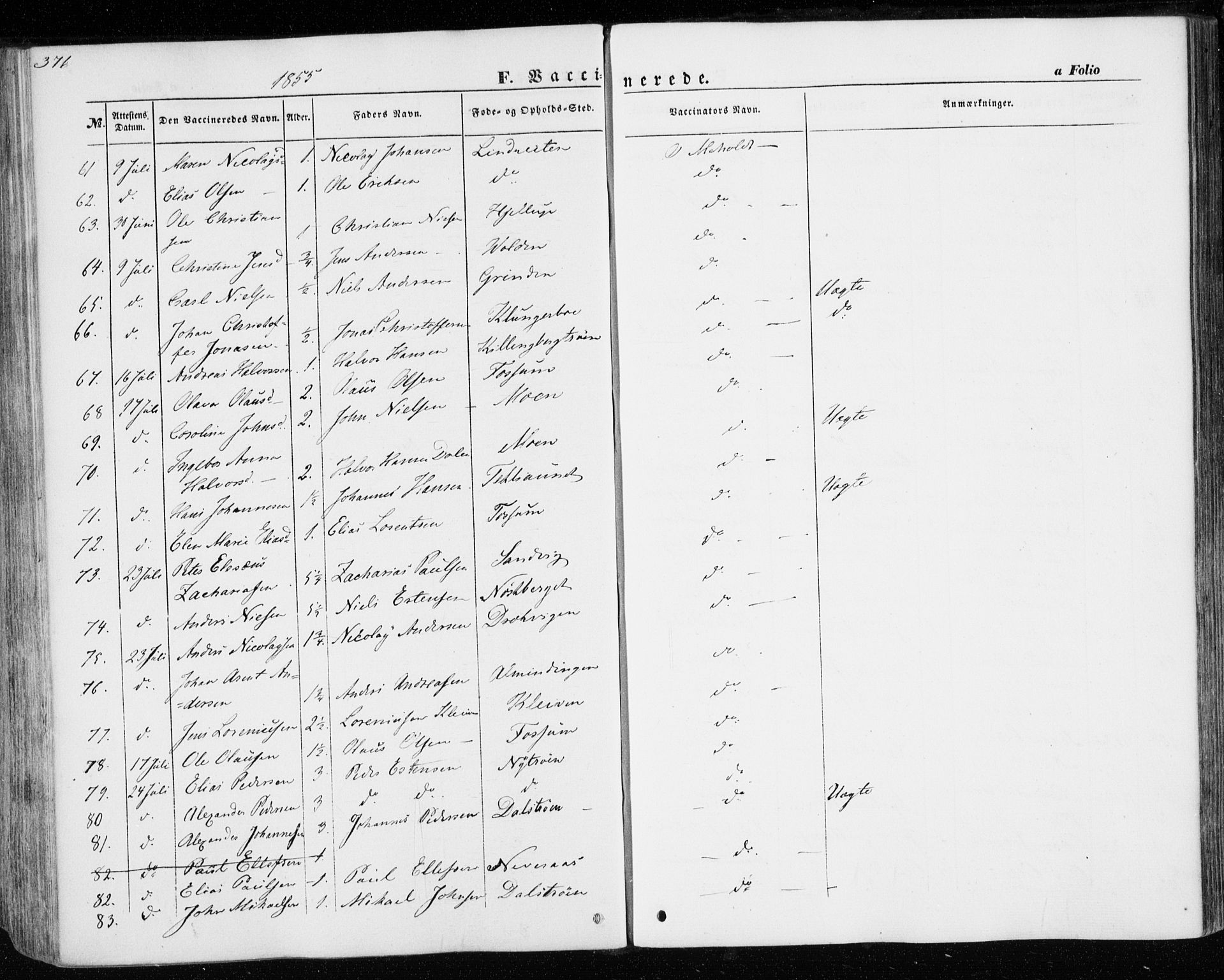 Ministerialprotokoller, klokkerbøker og fødselsregistre - Nord-Trøndelag, AV/SAT-A-1458/701/L0008: Parish register (official) no. 701A08 /1, 1854-1863, p. 376