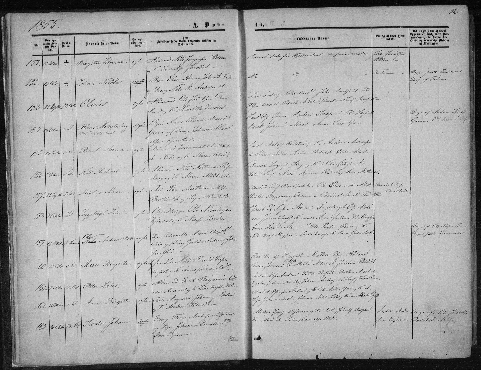 Ministerialprotokoller, klokkerbøker og fødselsregistre - Nordland, SAT/A-1459/820/L0293: Parish register (official) no. 820A14, 1855-1865, p. 12