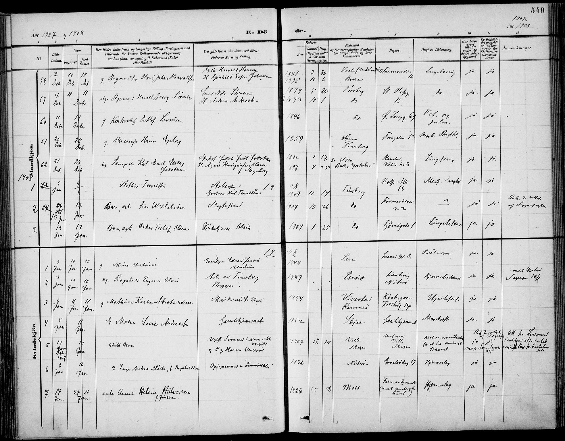 Tønsberg kirkebøker, AV/SAKO-A-330/F/Fa/L0013: Parish register (official) no. I 13, 1900-1913, p. 549