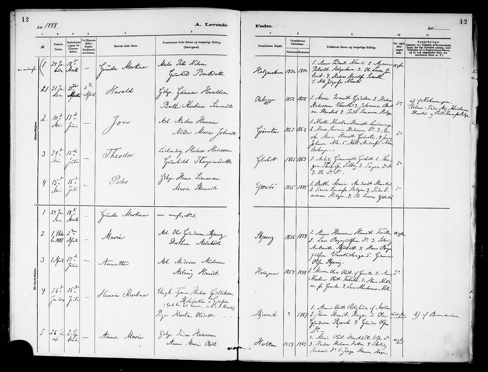 Holla kirkebøker, SAKO/A-272/F/Fa/L0009: Parish register (official) no. 9, 1881-1897, p. 12