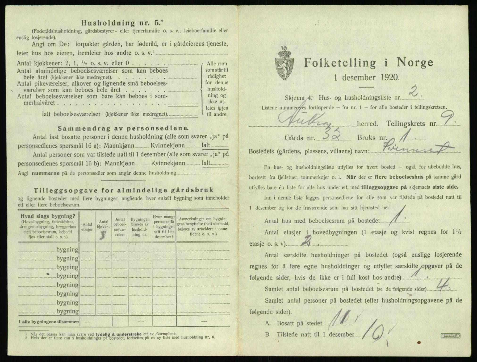 SAT, 1920 census for Aukra, 1920, p. 617