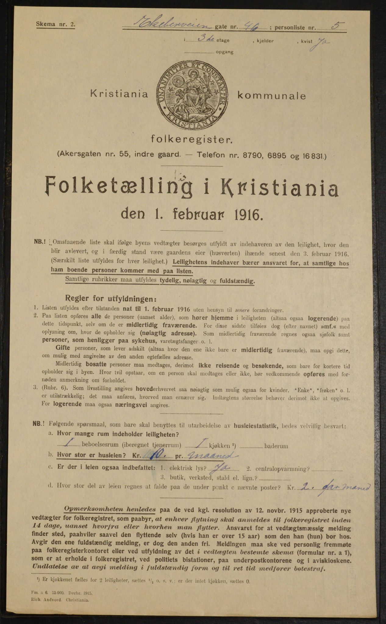 OBA, Municipal Census 1916 for Kristiania, 1916, p. 20732