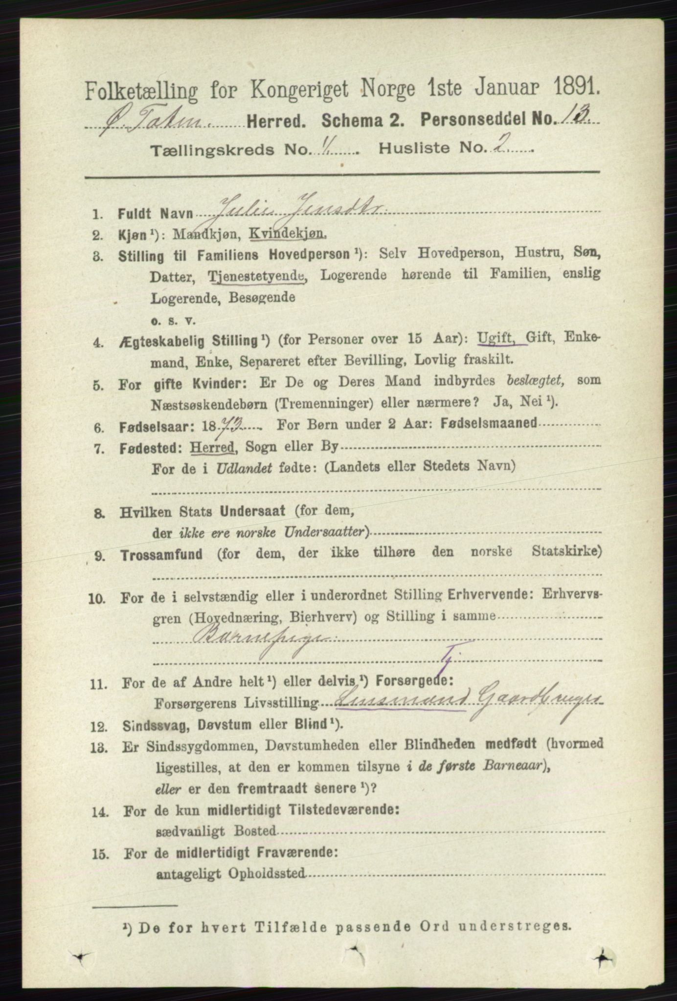 RA, 1891 census for 0528 Østre Toten, 1891, p. 2400