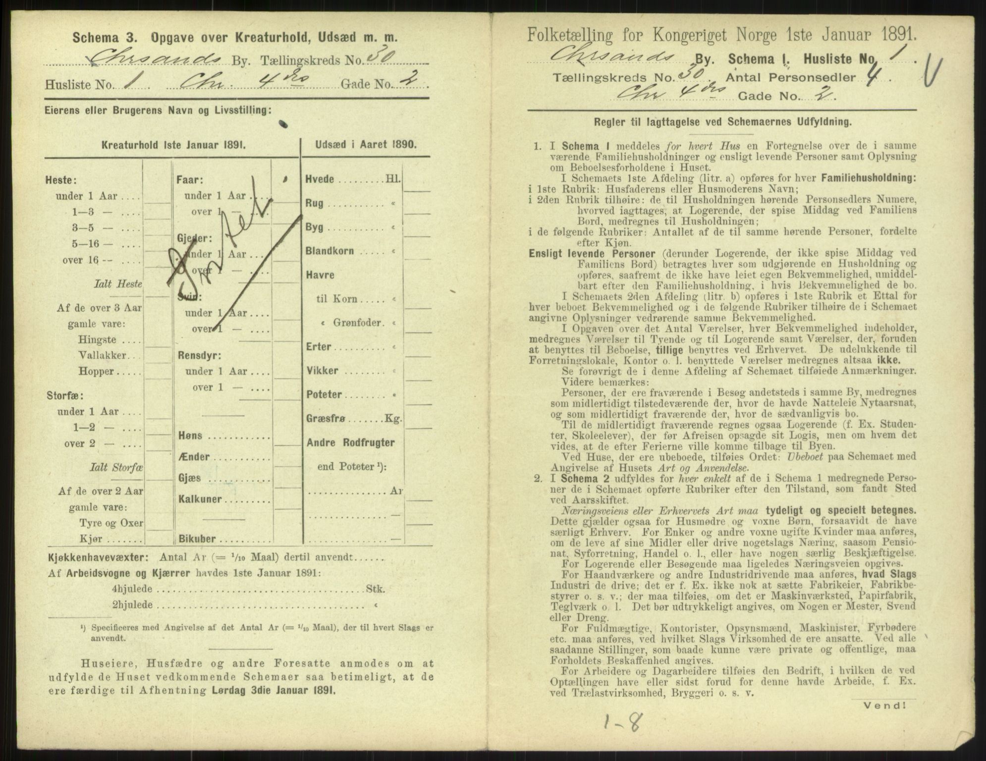 RA, 1891 census for 1001 Kristiansand, 1891, p. 1568