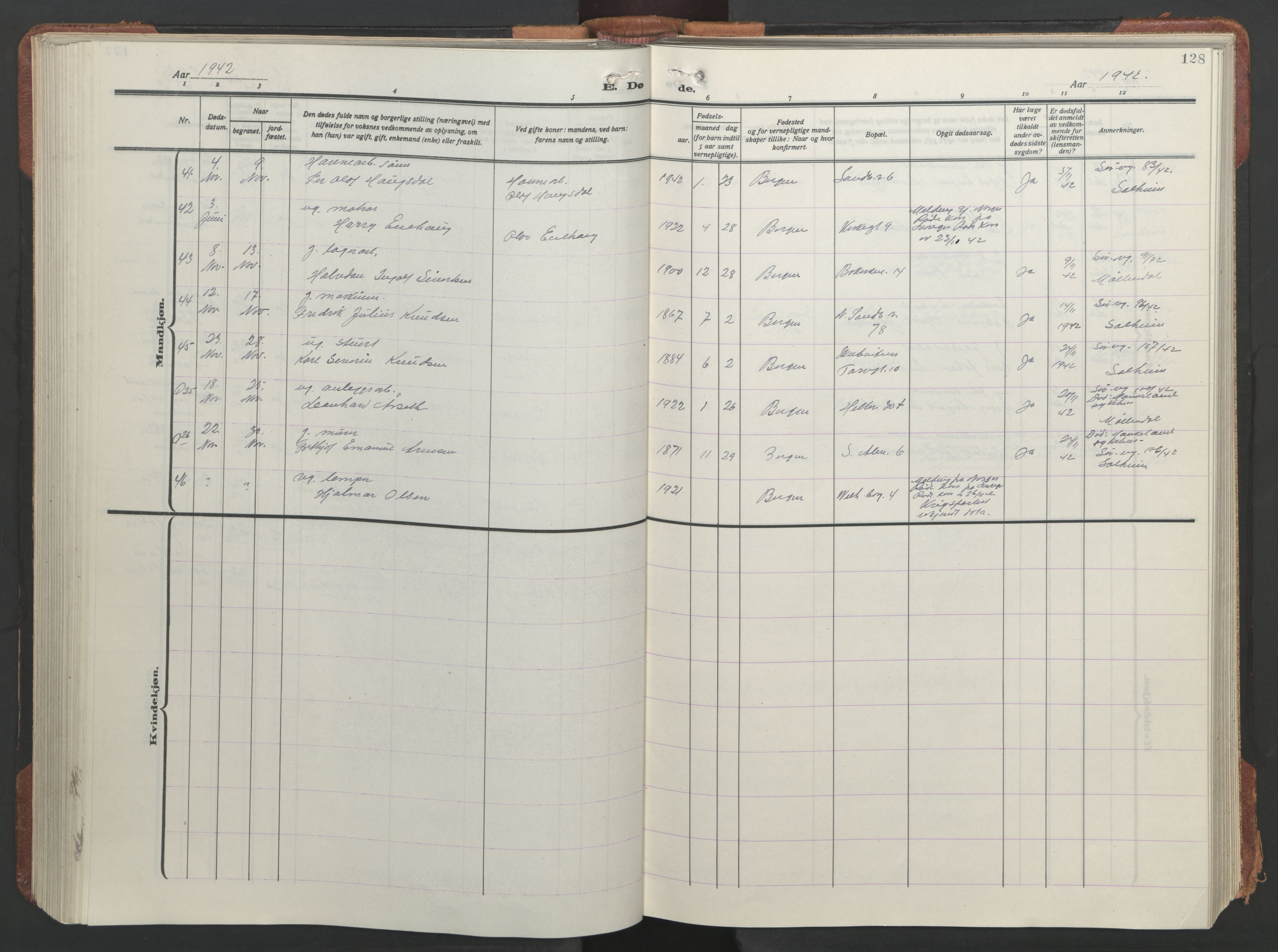 Sandviken Sokneprestembete, AV/SAB-A-77601/H/Hb/L0018: Parish register (copy) no. E 2, 1926-1962, p. 127b-128a