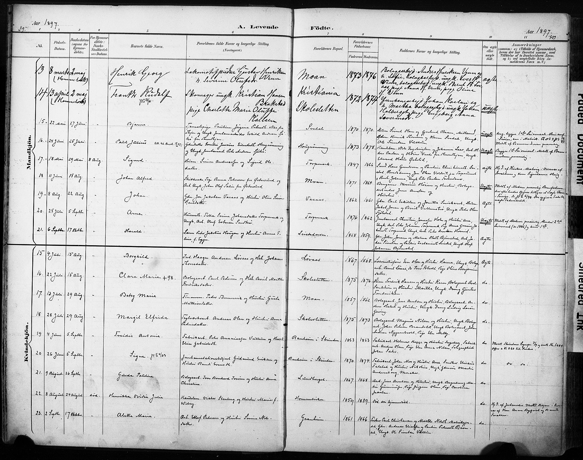 Ministerialprotokoller, klokkerbøker og fødselsregistre - Sør-Trøndelag, AV/SAT-A-1456/616/L0411: Parish register (official) no. 616A08, 1894-1906, p. 39-40