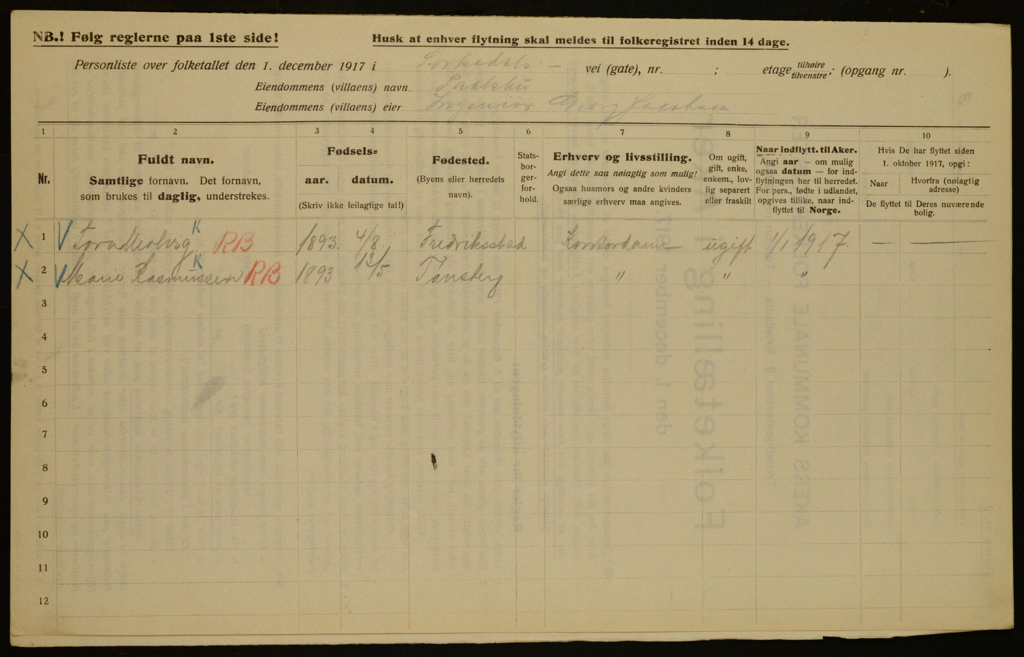 OBA, Municipal Census 1917 for Aker, 1917, p. 76