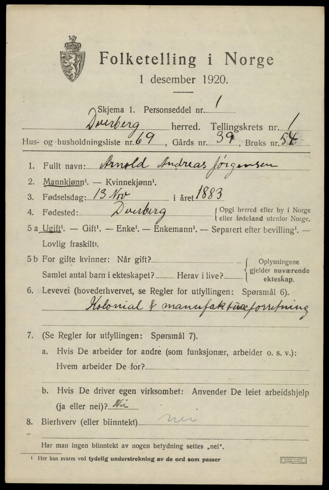 SAT, 1920 census for Dverberg, 1920, p. 2686