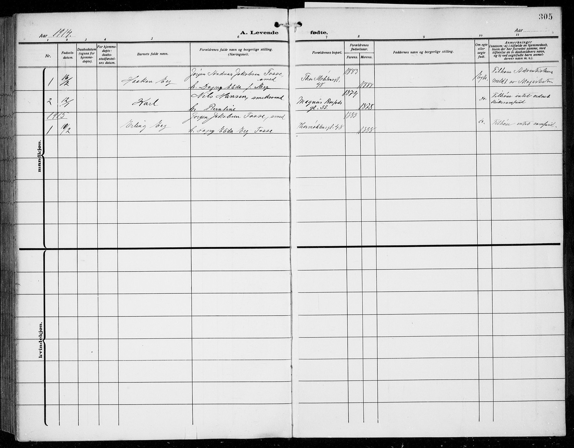 Johanneskirken sokneprestembete, AV/SAB-A-76001/H/Hab: Parish register (copy) no. A 3, 1913-1934, p. 305