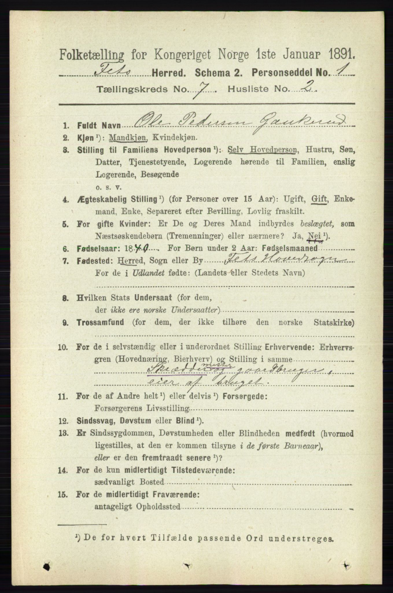 RA, 1891 census for 0227 Fet, 1891, p. 2451