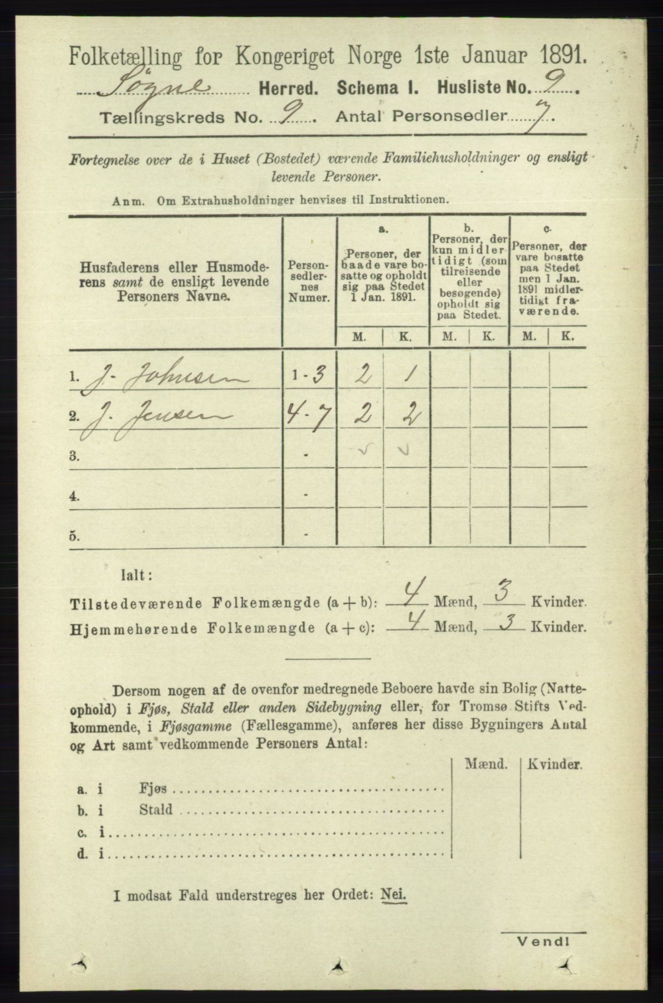 RA, 1891 census for 1018 Søgne, 1891, p. 2501