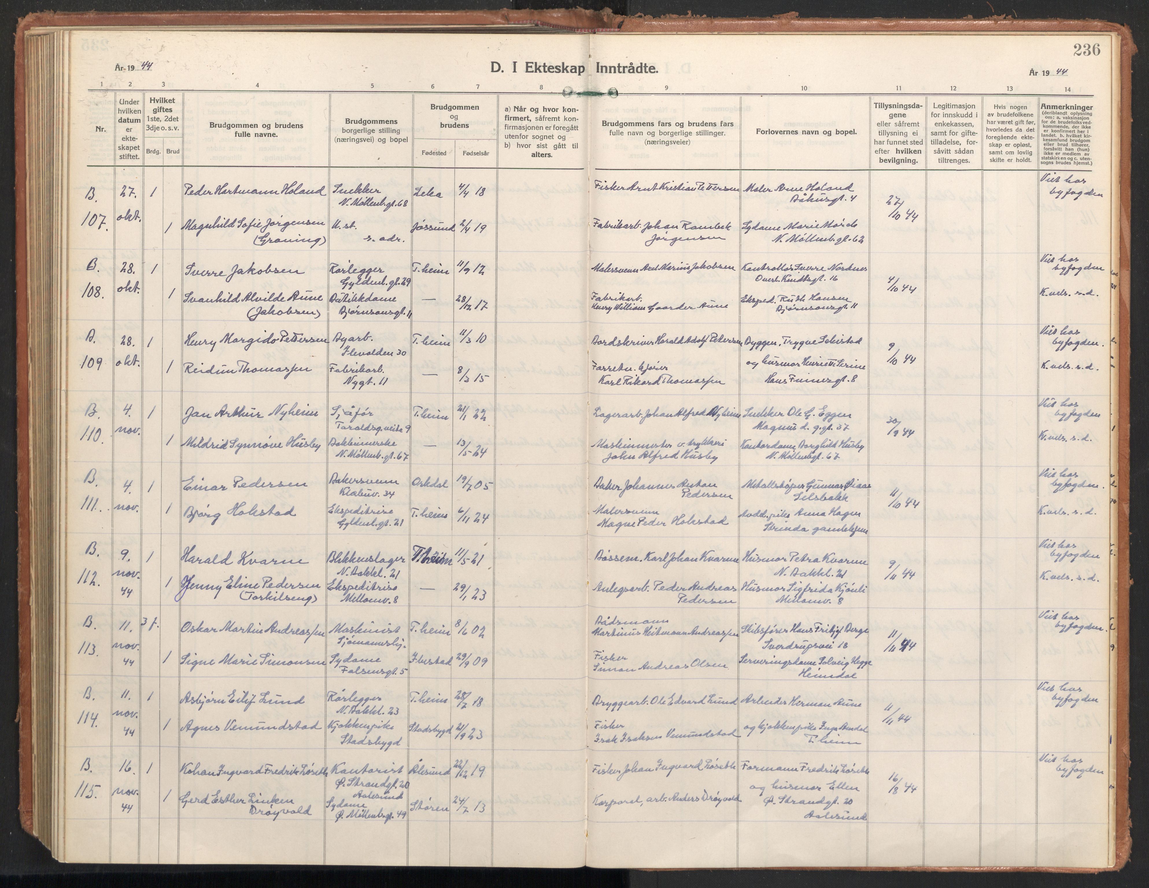 Ministerialprotokoller, klokkerbøker og fødselsregistre - Sør-Trøndelag, AV/SAT-A-1456/604/L0209: Parish register (official) no. 604A29, 1931-1945, p. 236