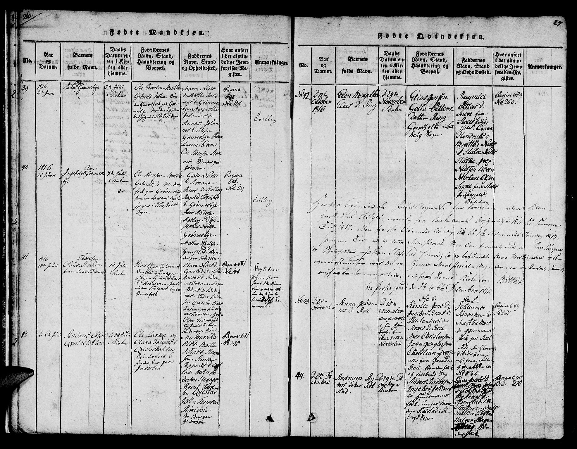 Ministerialprotokoller, klokkerbøker og fødselsregistre - Nord-Trøndelag, SAT/A-1458/730/L0275: Parish register (official) no. 730A04, 1816-1822, p. 26-27