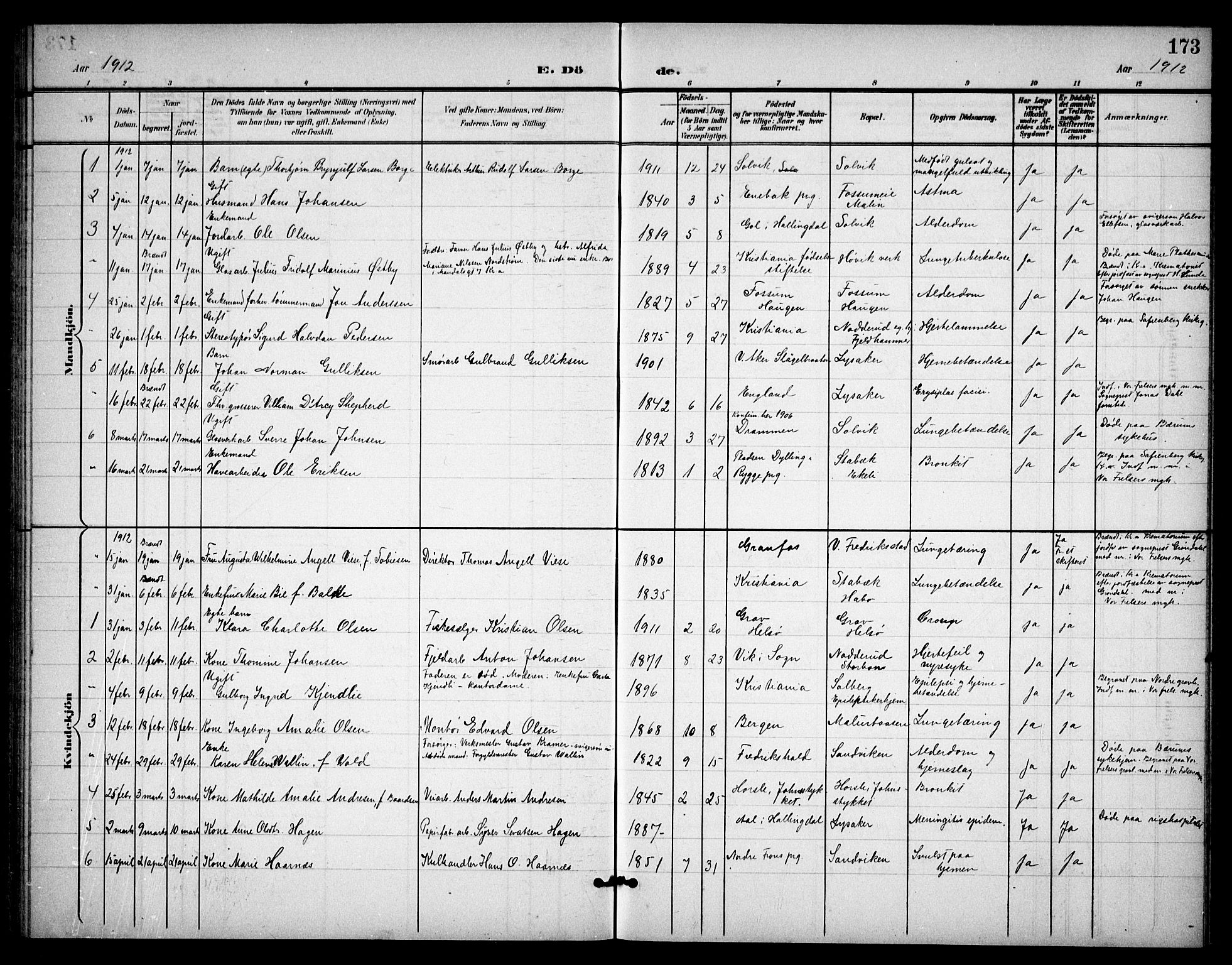 Østre Bærum prestekontor Kirkebøker, AV/SAO-A-10887/G/Ga/L0001: Parish register (copy) no. 1, 1898-1913, p. 173
