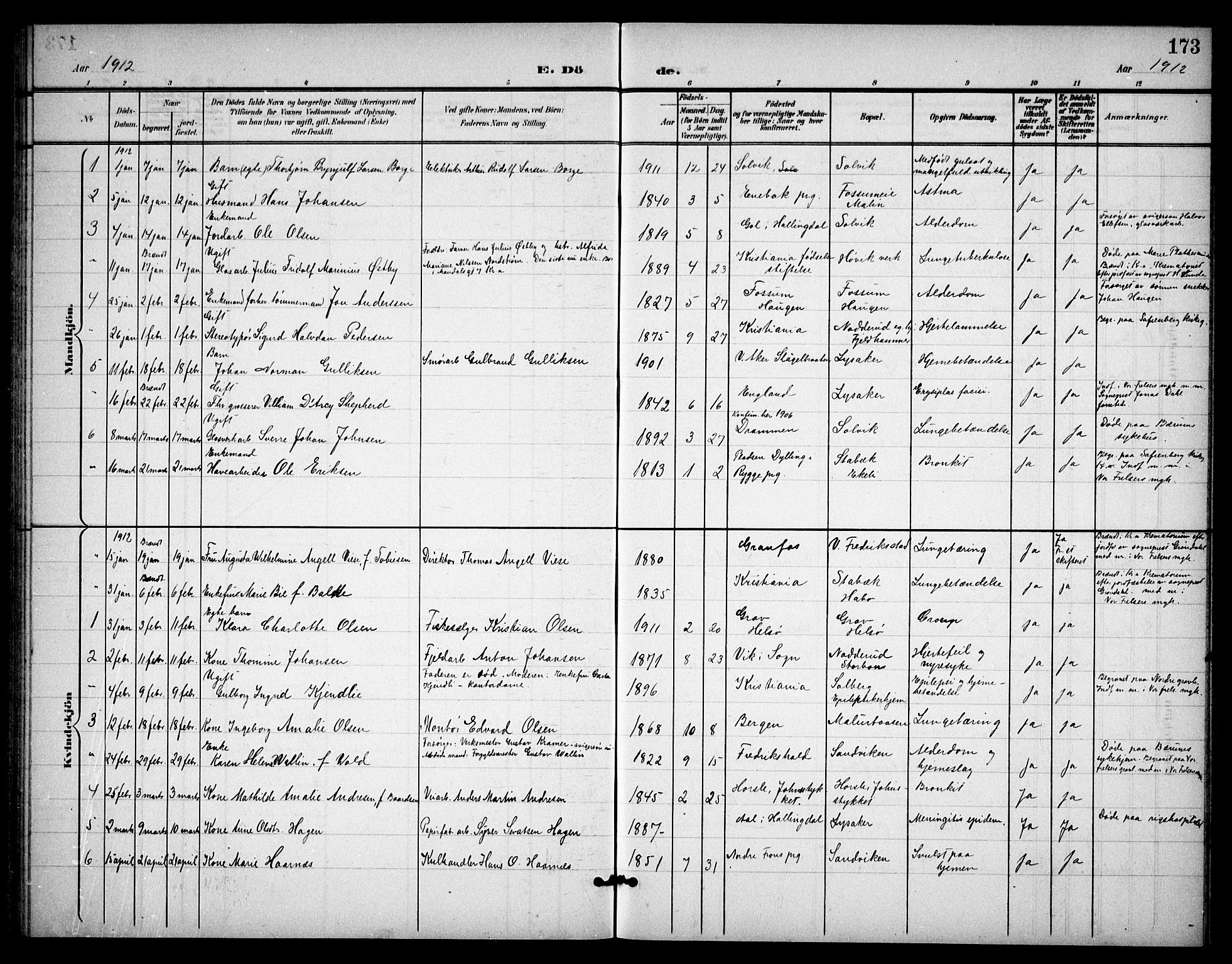 Østre Bærum prestekontor Kirkebøker, SAO/A-10887/G/Ga/L0001: Parish register (copy) no. 1, 1898-1913, p. 173