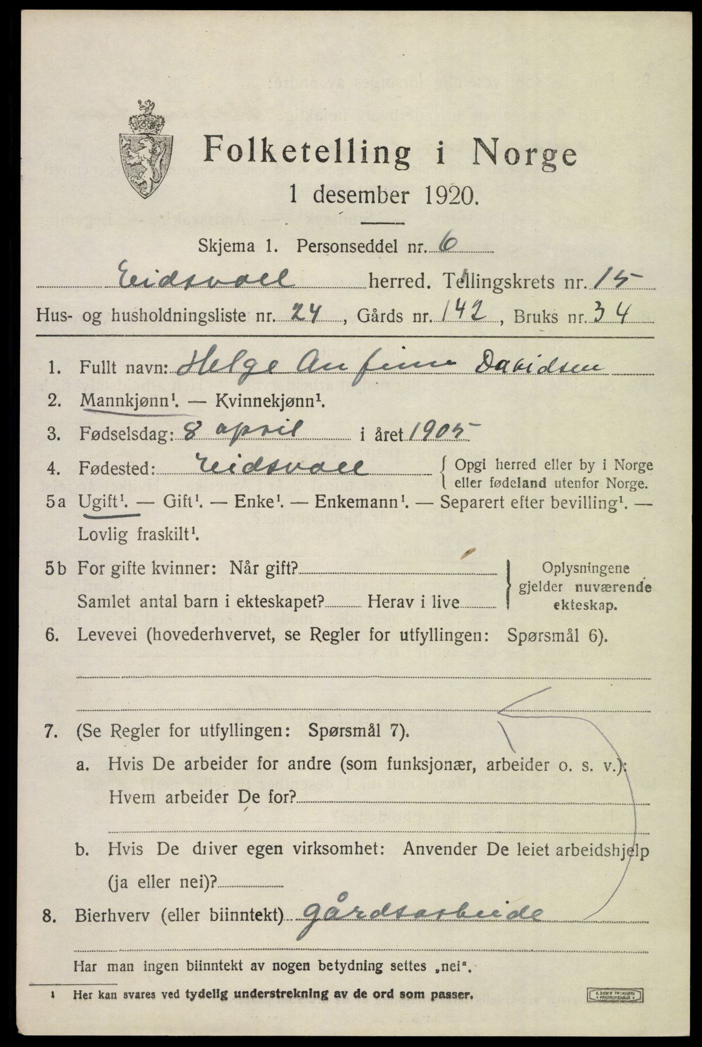 SAO, 1920 census for Eidsvoll, 1920, p. 22427