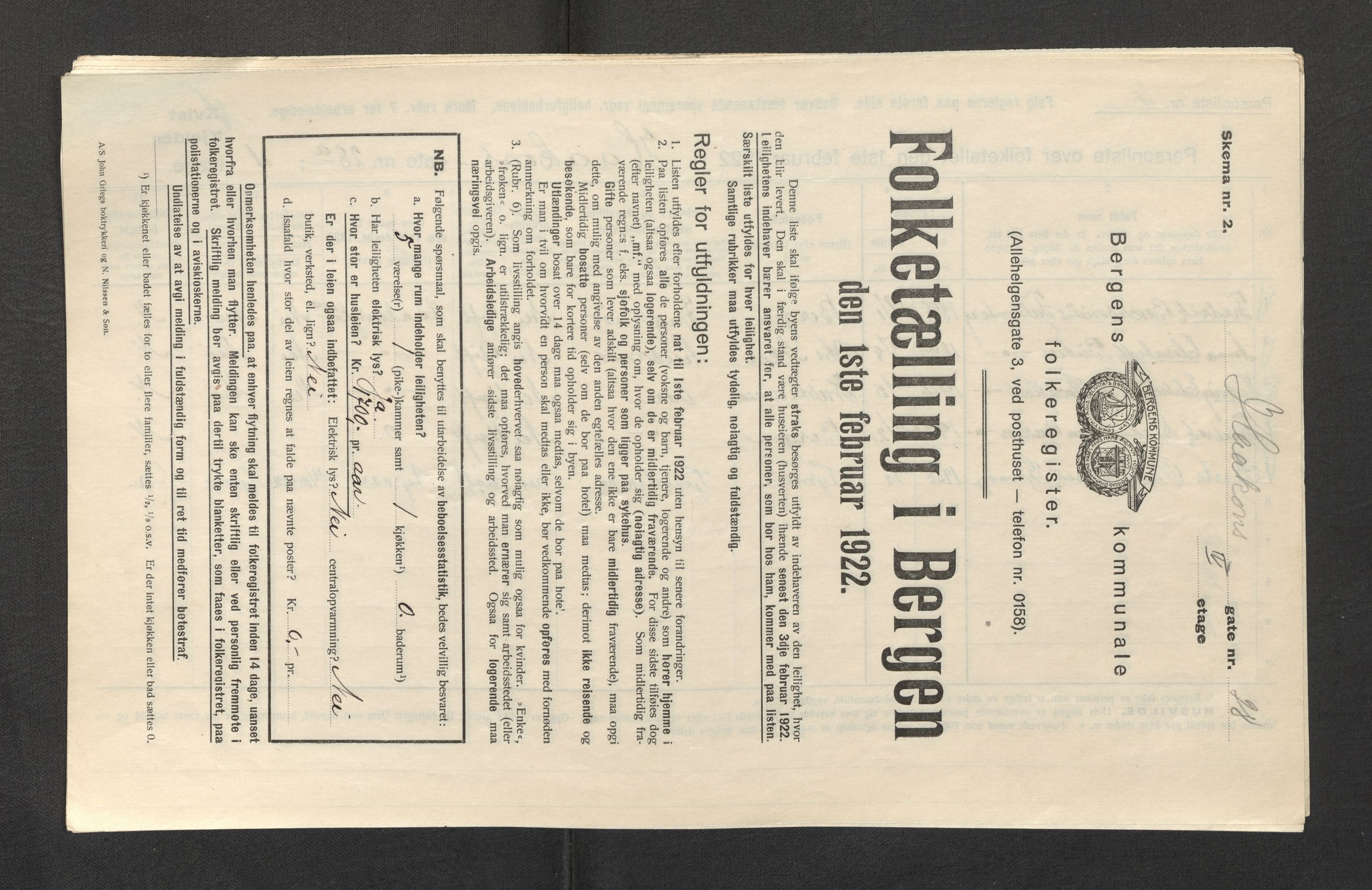 SAB, Municipal Census 1922 for Bergen, 1922, p. 11850