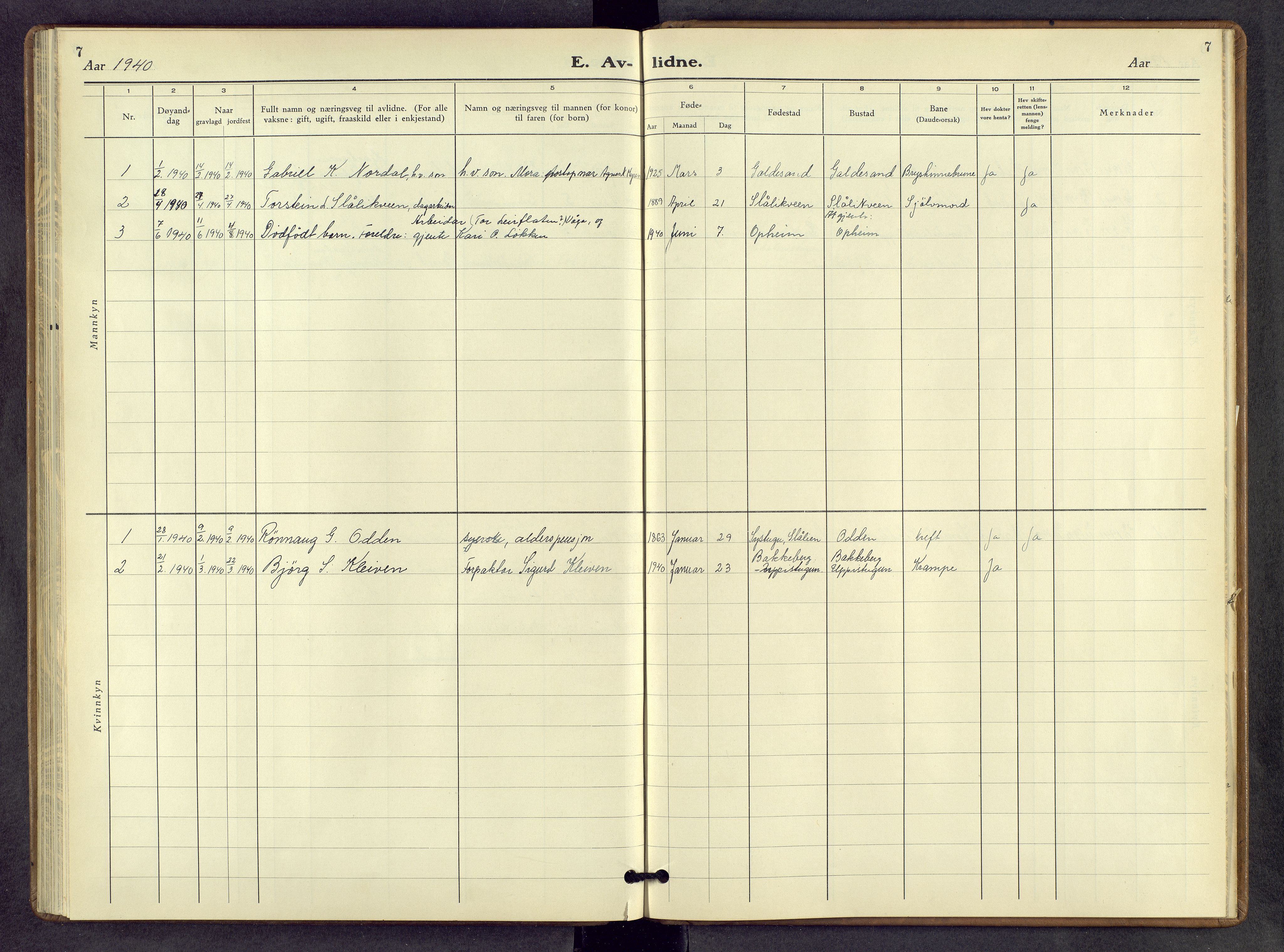 Lom prestekontor, SAH/PREST-070/L/L0008: Parish register (copy) no. 8, 1933-1966, p. 7