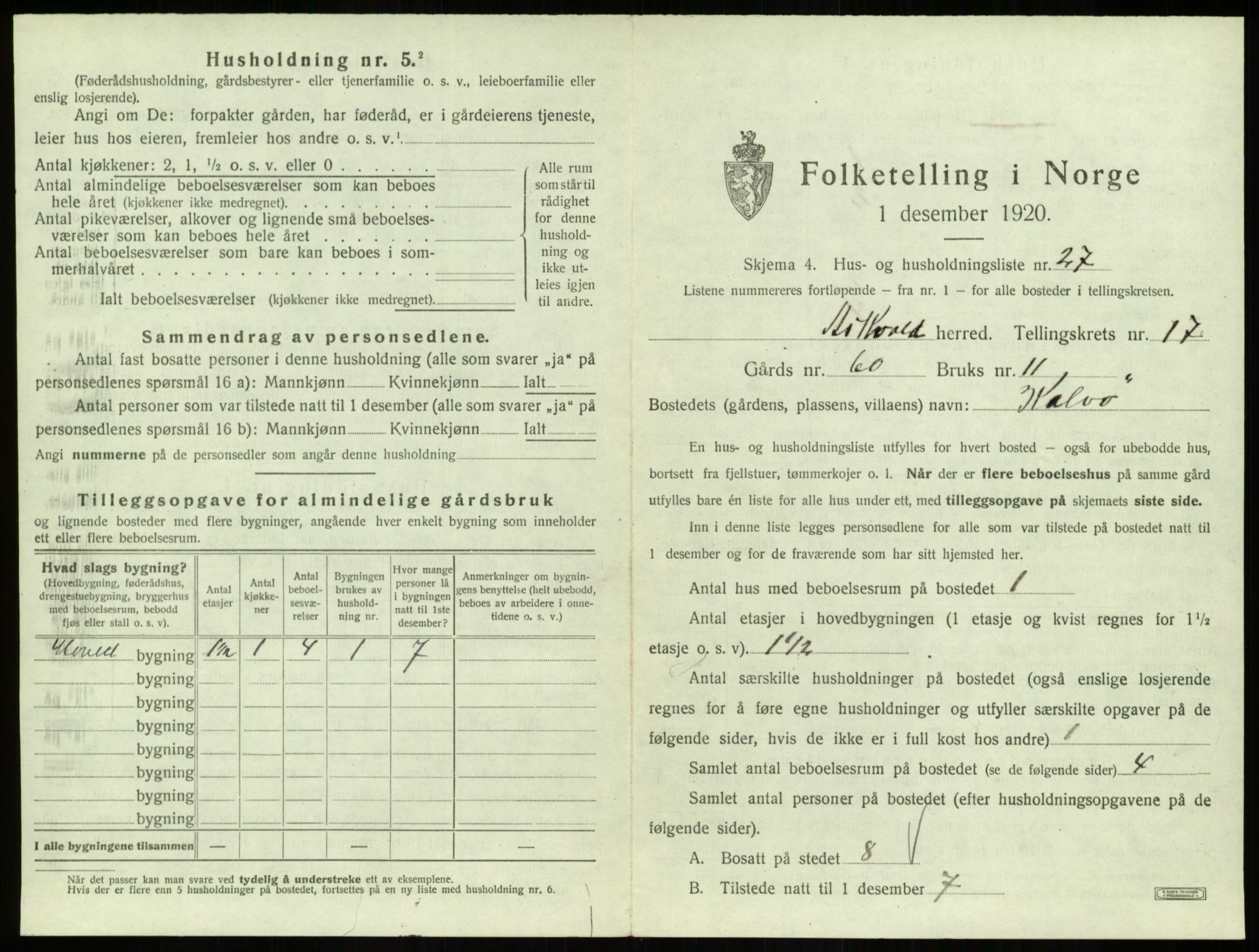 SAB, 1920 census for Askvoll, 1920, p. 960