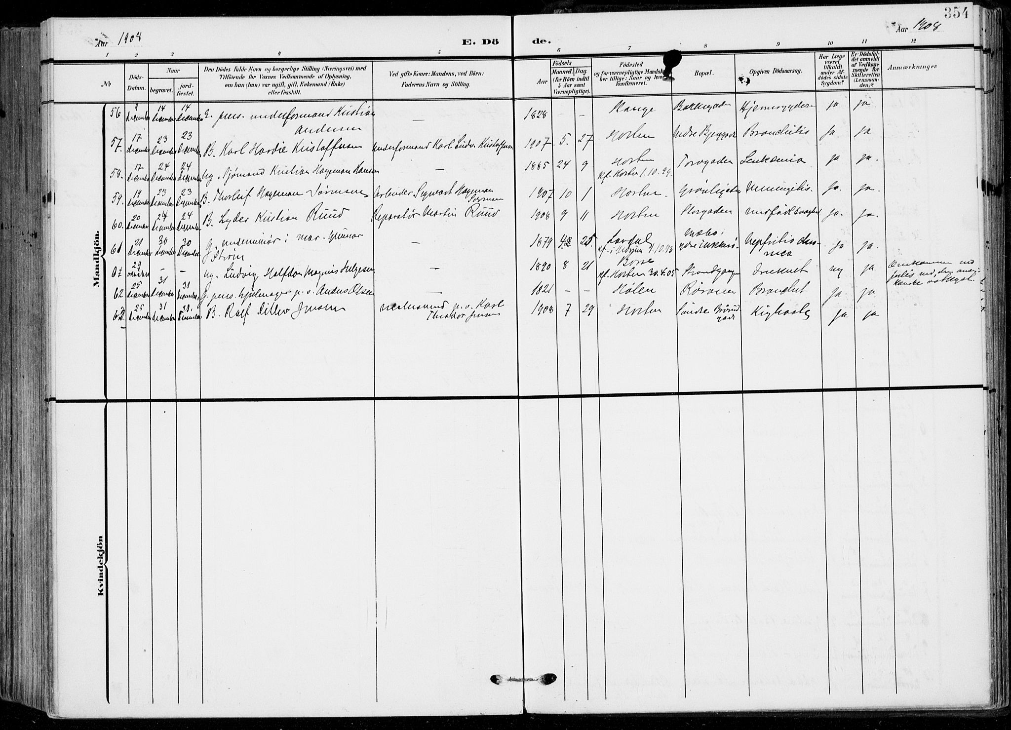 Horten kirkebøker, AV/SAKO-A-348/F/Fa/L0006: Parish register (official) no. 6, 1905-1912, p. 354