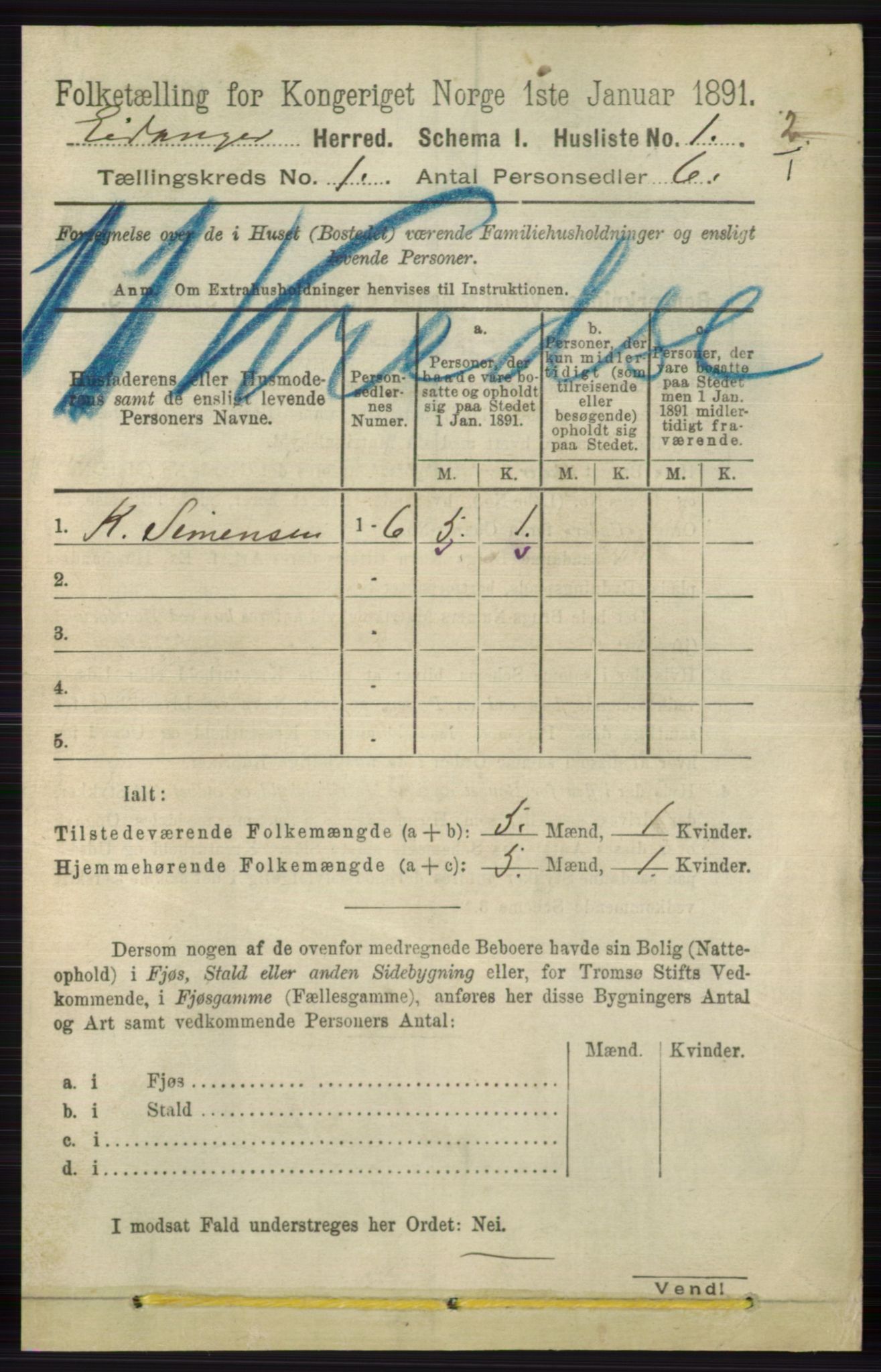 RA, 1891 census for 0813 Eidanger, 1891, p. 32