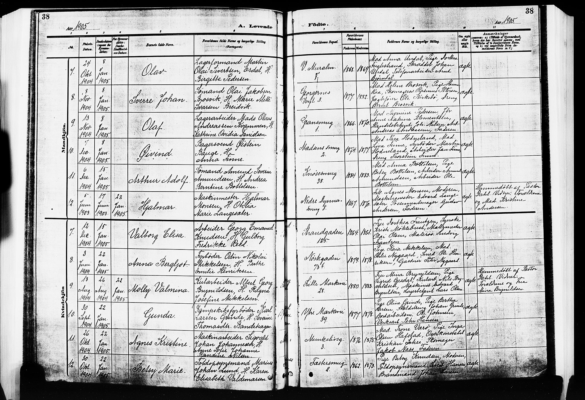 Nykirken Sokneprestembete, AV/SAB-A-77101/H/Hab: Parish register (copy) no. B 5, 1904-1908, p. 38