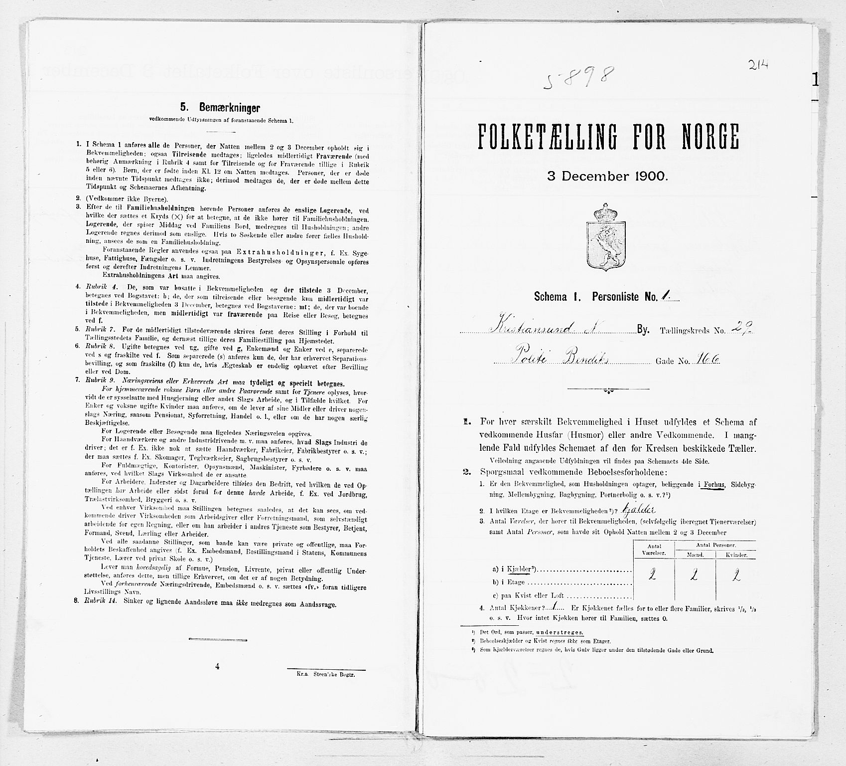 SAT, 1900 census for Kristiansund, 1900, p. 3058