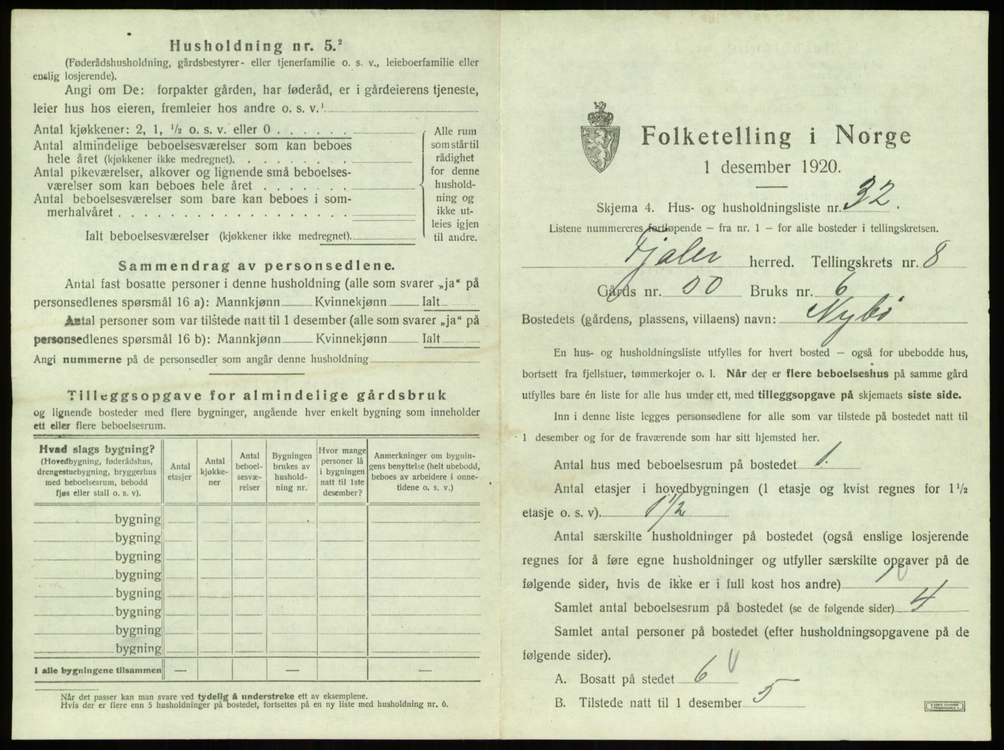 SAB, 1920 census for Fjaler, 1920, p. 655