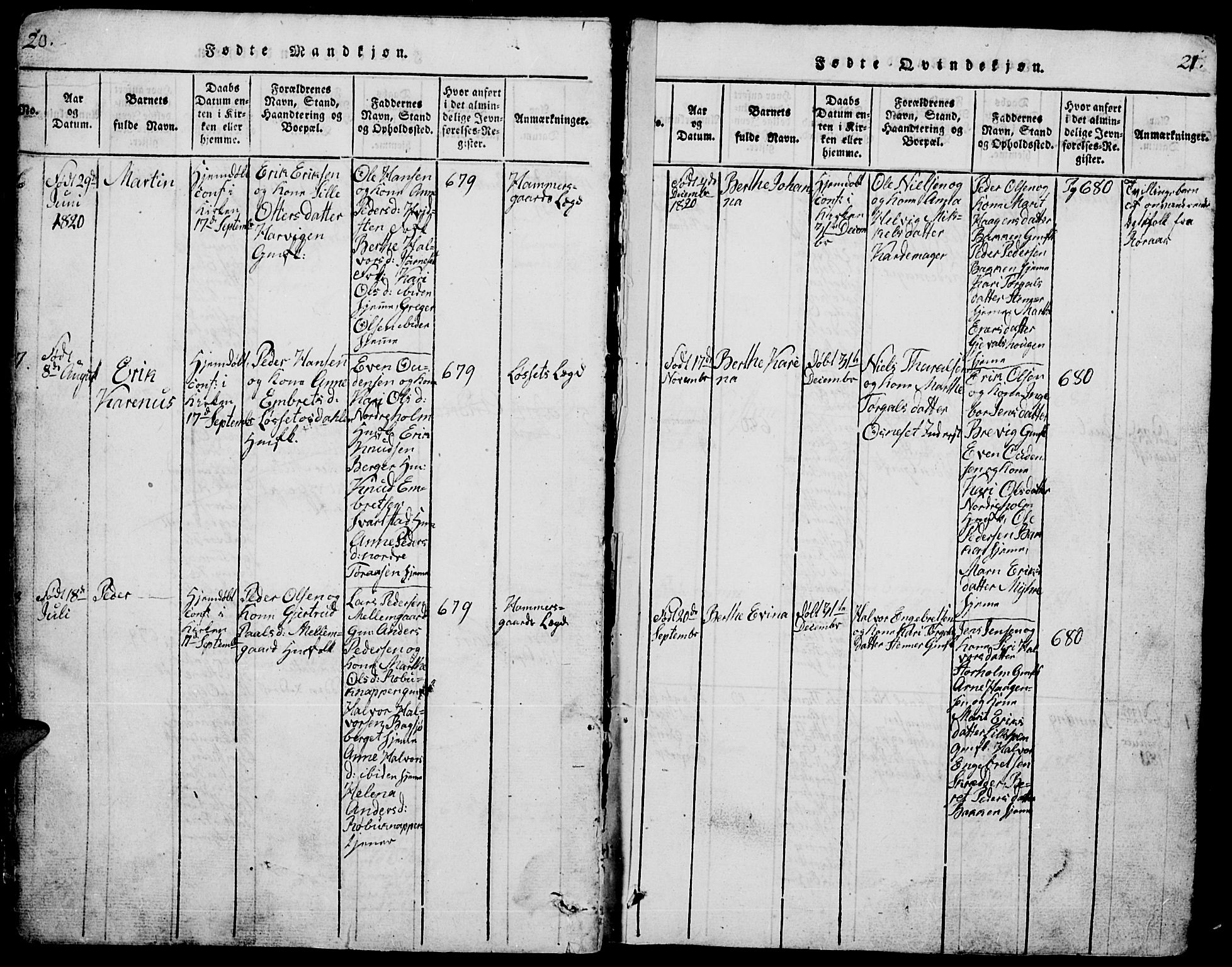 Trysil prestekontor, AV/SAH-PREST-046/H/Ha/Hab/L0005: Parish register (copy) no. 5, 1814-1877, p. 20-21