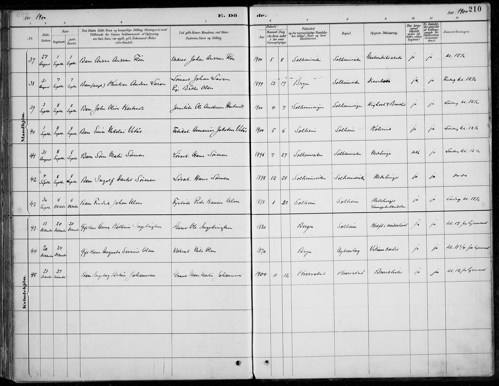 Årstad Sokneprestembete, AV/SAB-A-79301/H/Haa/L0006: Parish register (official) no. B 1, 1886-1901, p. 210