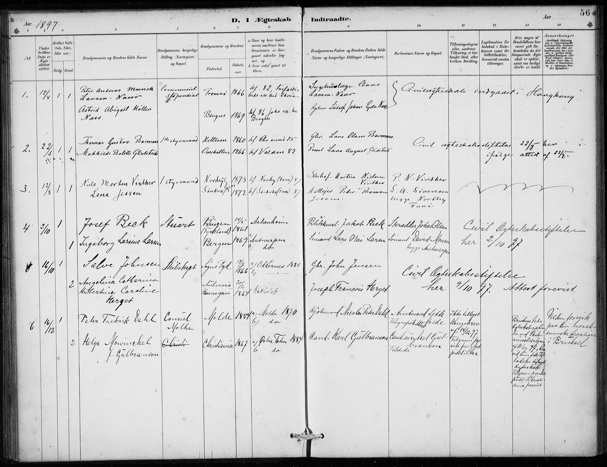 Den norske sjømannsmisjon i utlandet/Antwerpen, SAB/SAB/PA-0105/H/Ha/L0002: Parish register (official) no. A 2, 1887-1913, p. 56
