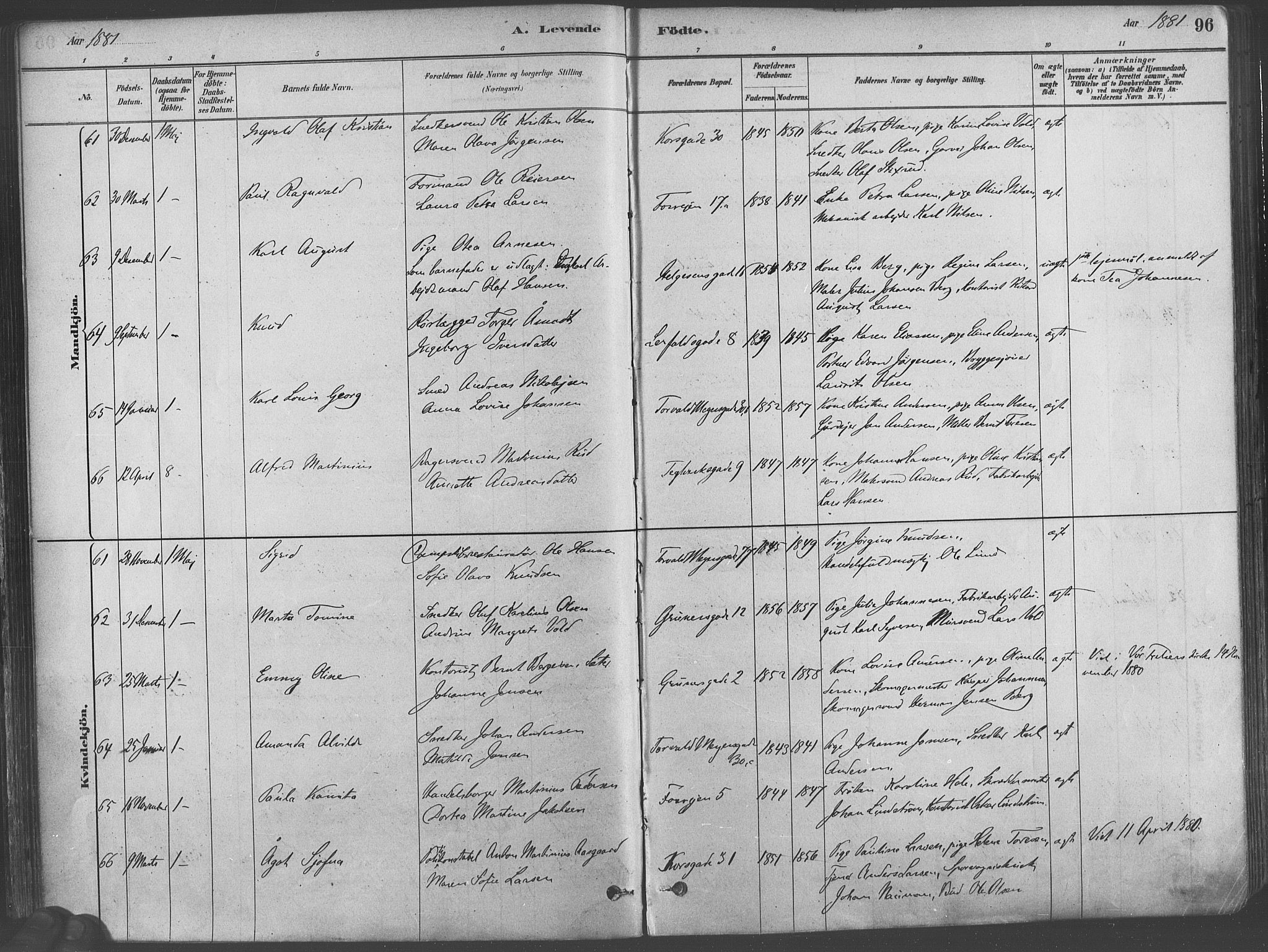 Paulus prestekontor Kirkebøker, AV/SAO-A-10871/F/Fa/L0003: Parish register (official) no. 3, 1879-1887, p. 96